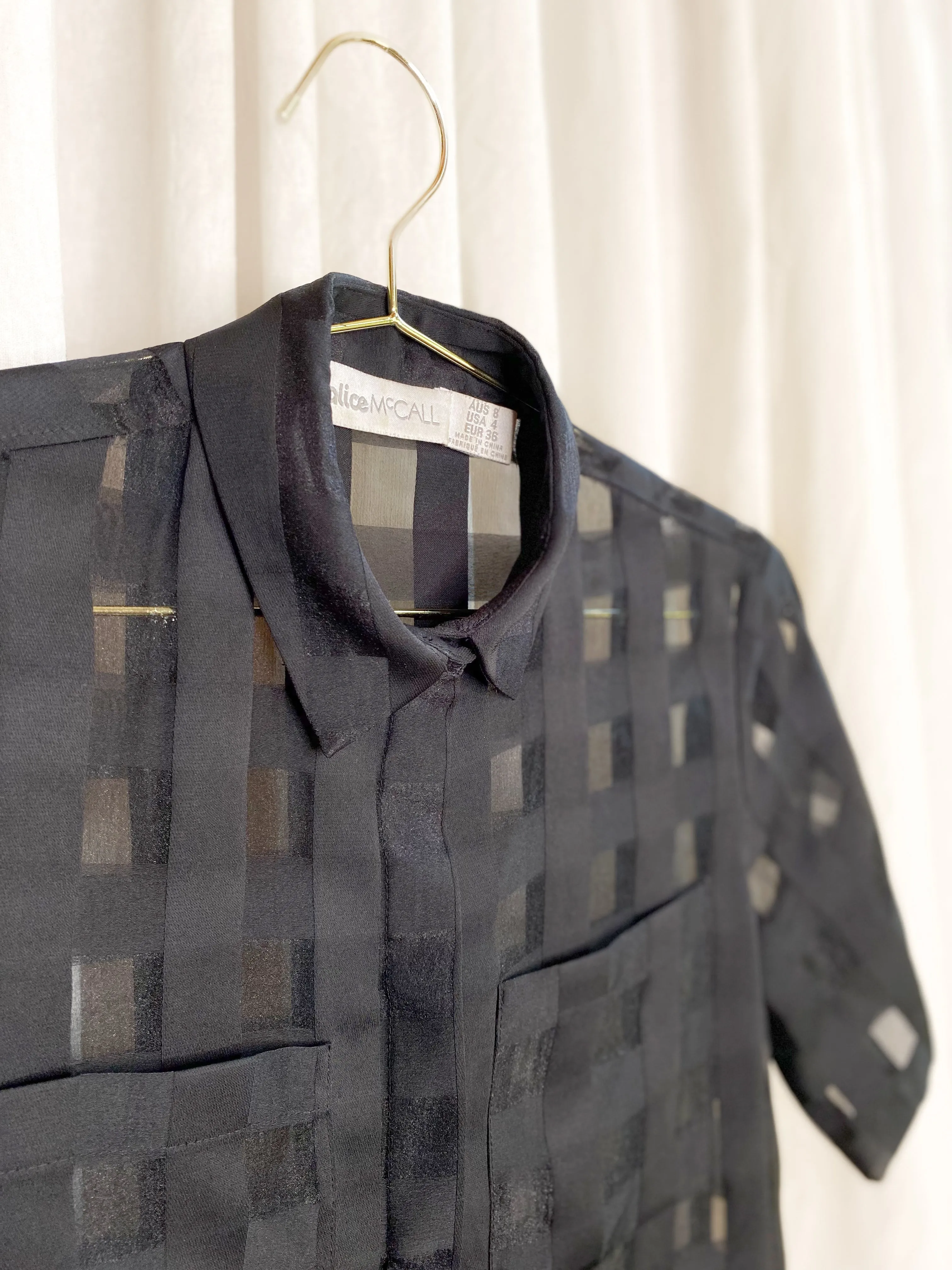 • PRE-LOVED • Alice McCall Checked Shirt [ Black, Organza, Short Sleeved, Size 8 ]