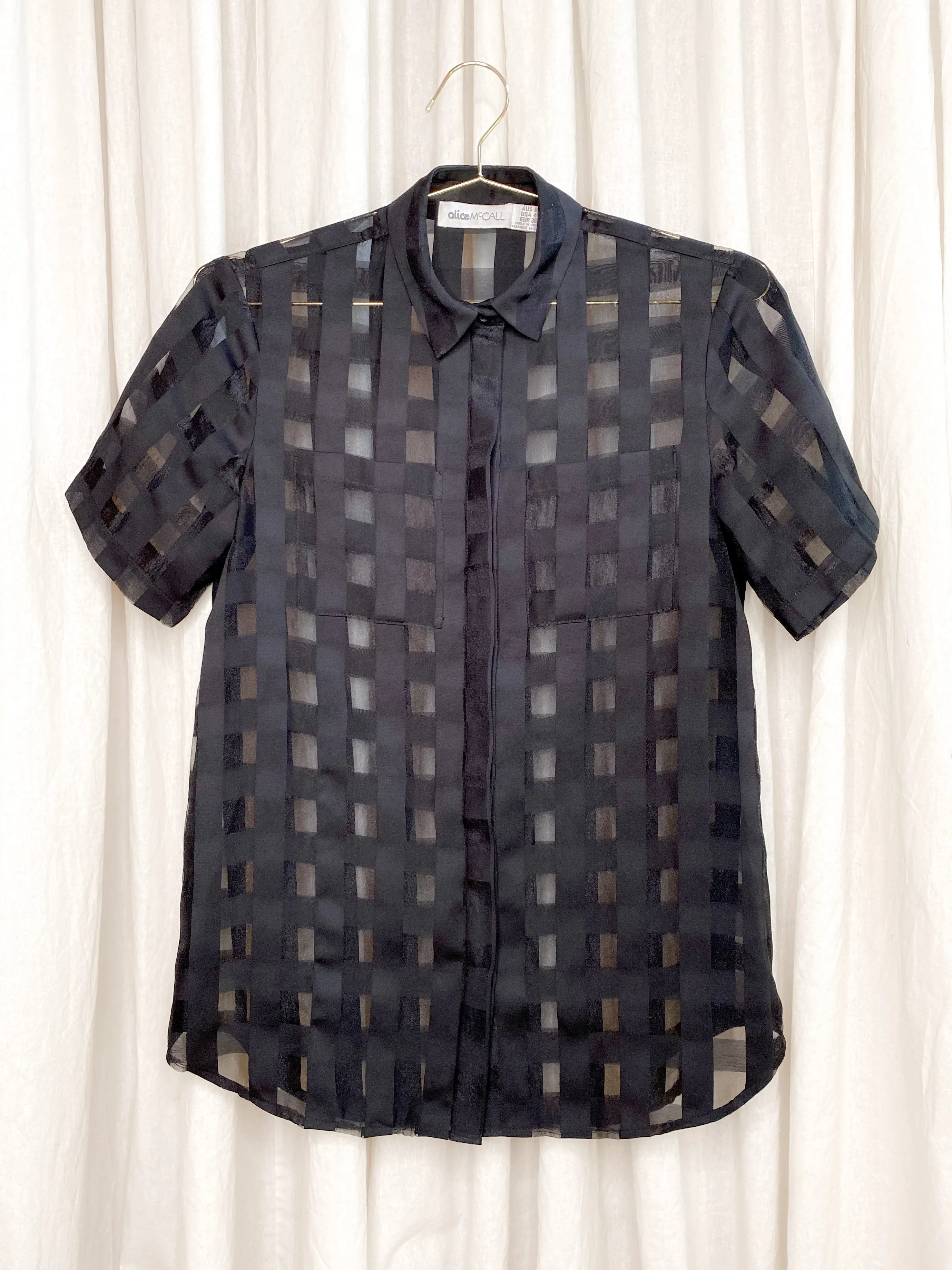 • PRE-LOVED • Alice McCall Checked Shirt [ Black, Organza, Short Sleeved, Size 8 ]