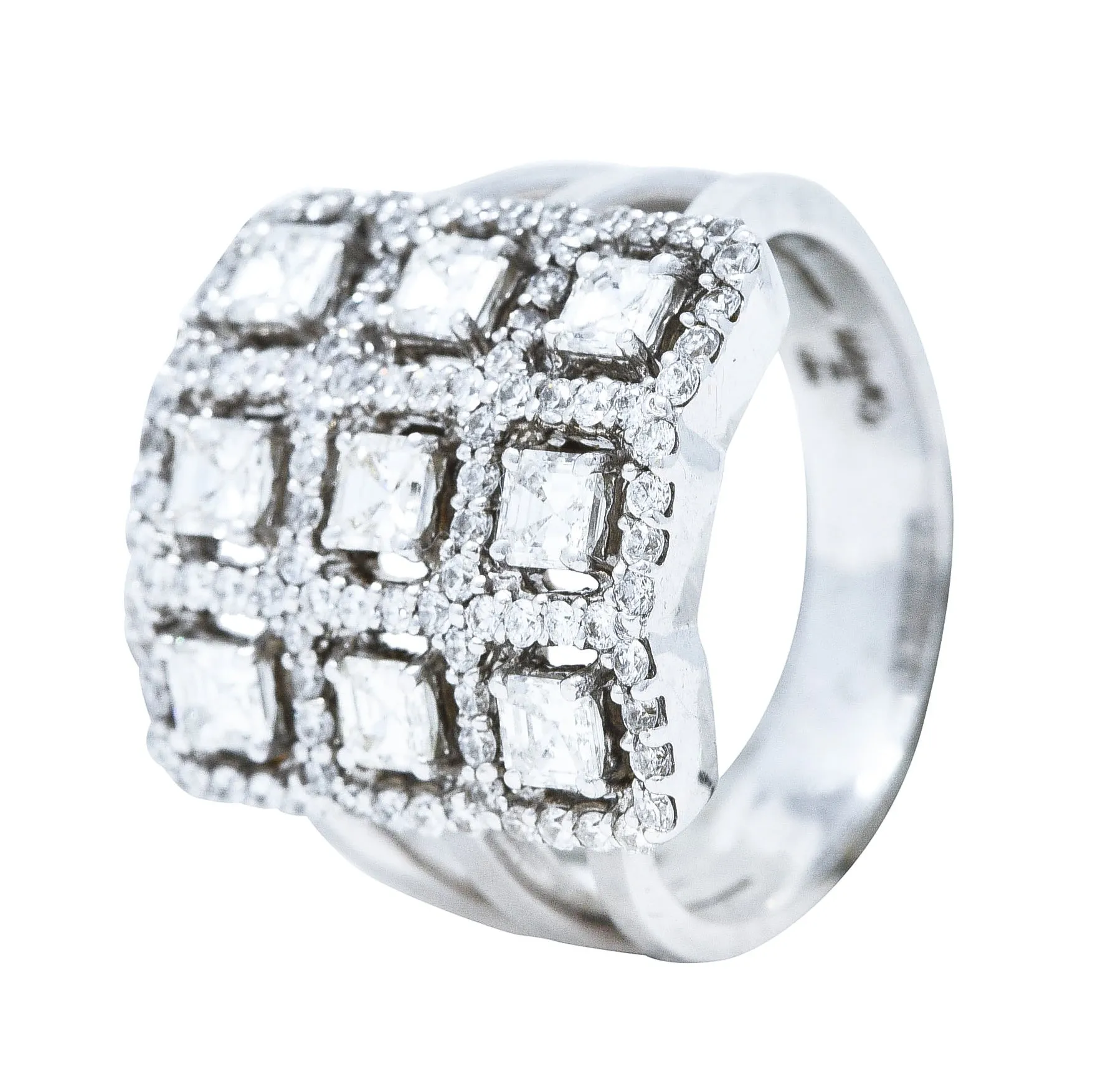 1.58 CTW Diamond 18 Karat White Gold Gridlock Statement Ring