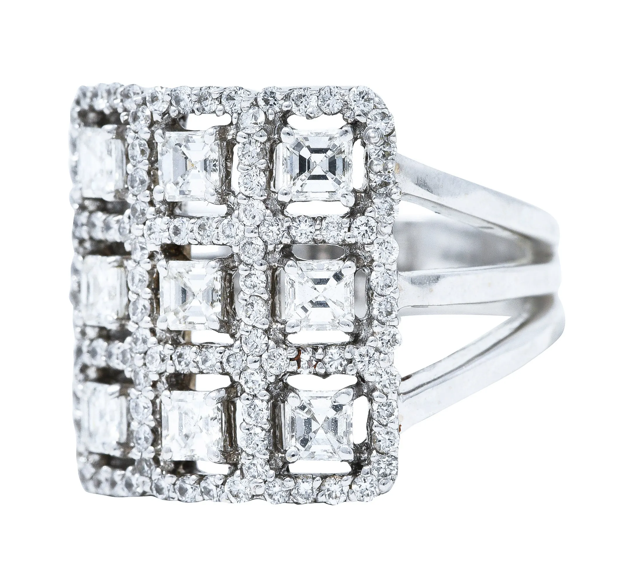 1.58 CTW Diamond 18 Karat White Gold Gridlock Statement Ring