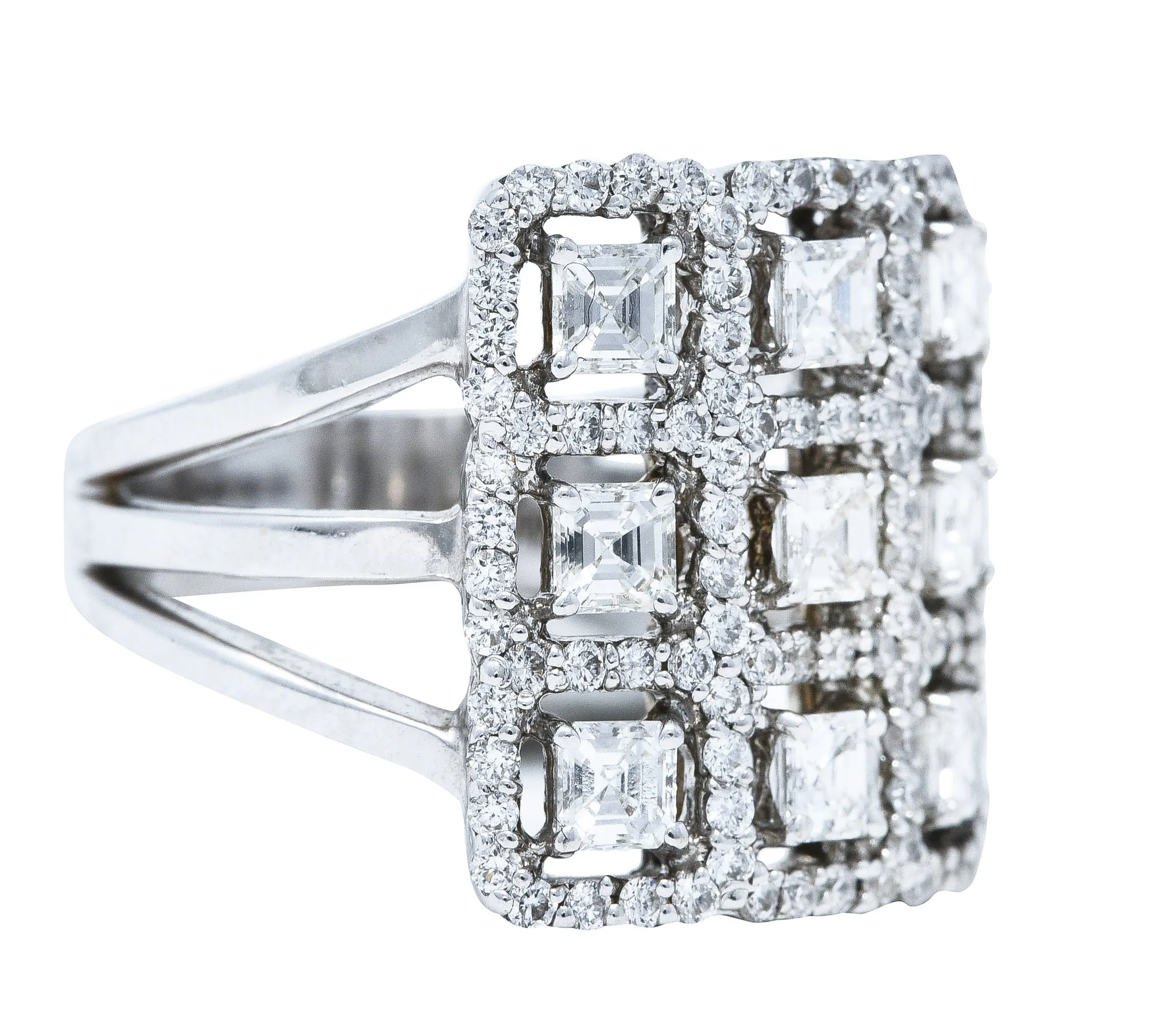 1.58 CTW Diamond 18 Karat White Gold Gridlock Statement Ring