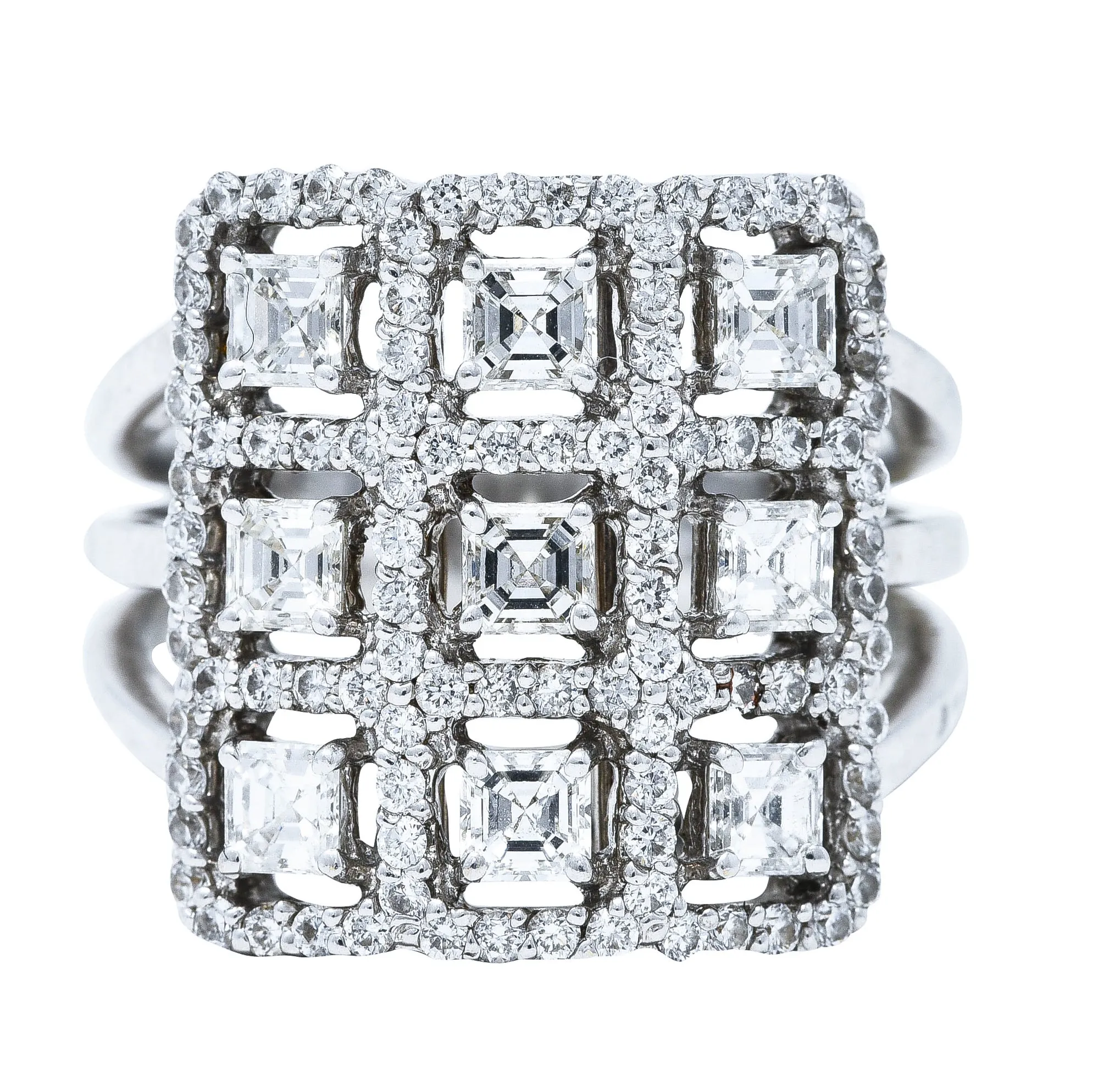 1.58 CTW Diamond 18 Karat White Gold Gridlock Statement Ring