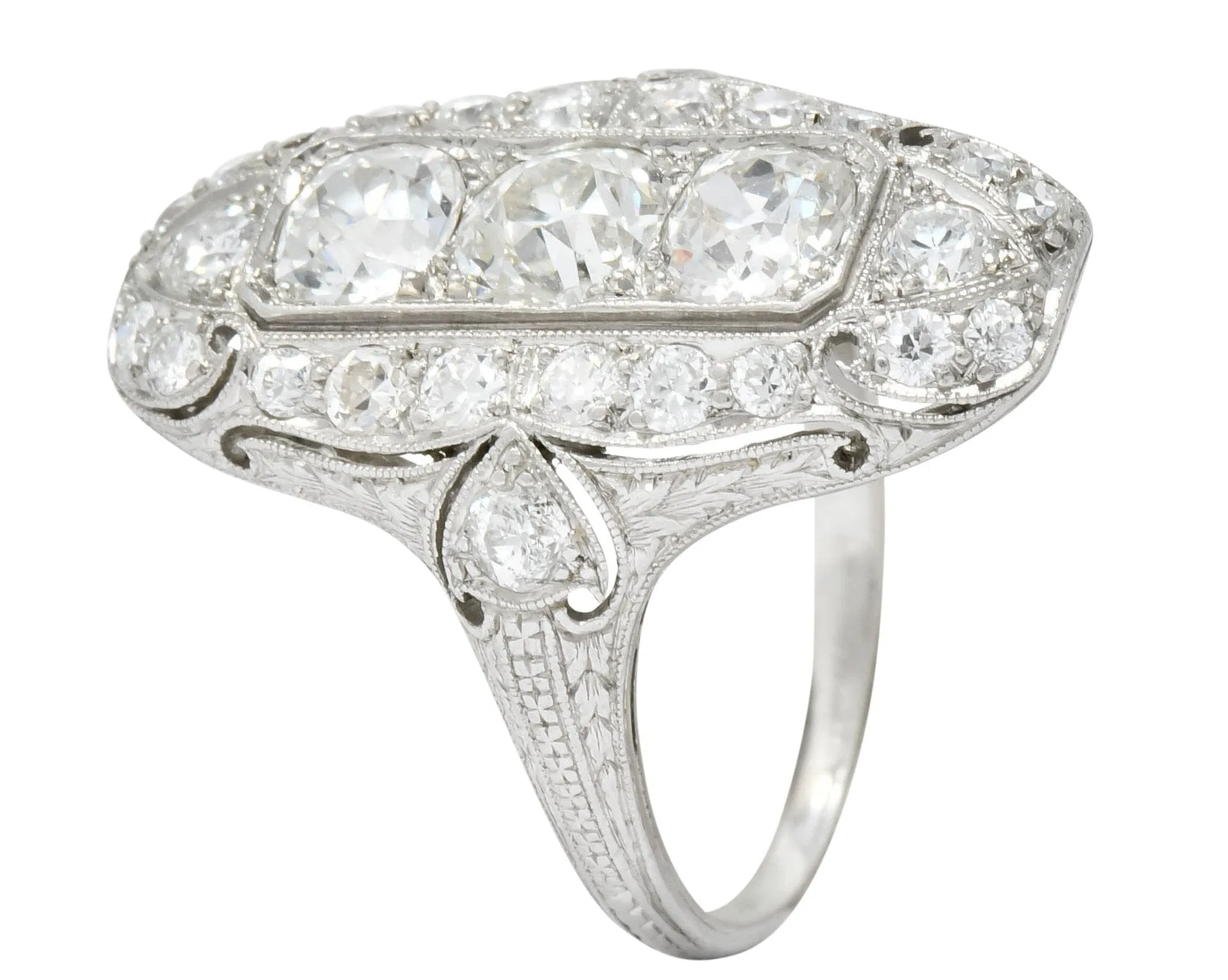 1915 Edwardian 2.40 CTW Old European Diamond Platinum Dinner Ring