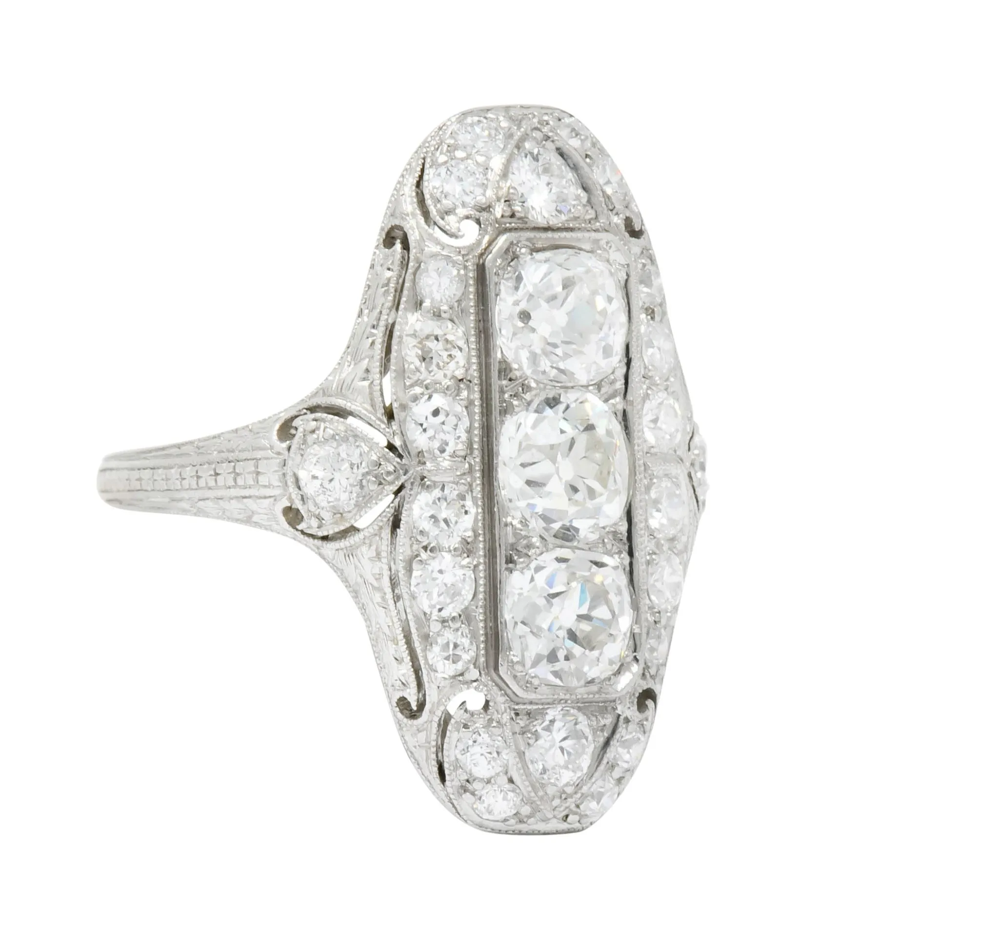 1915 Edwardian 2.40 CTW Old European Diamond Platinum Dinner Ring