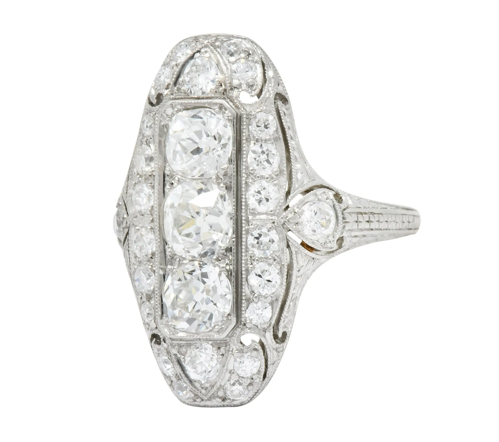 1915 Edwardian 2.40 CTW Old European Diamond Platinum Dinner Ring