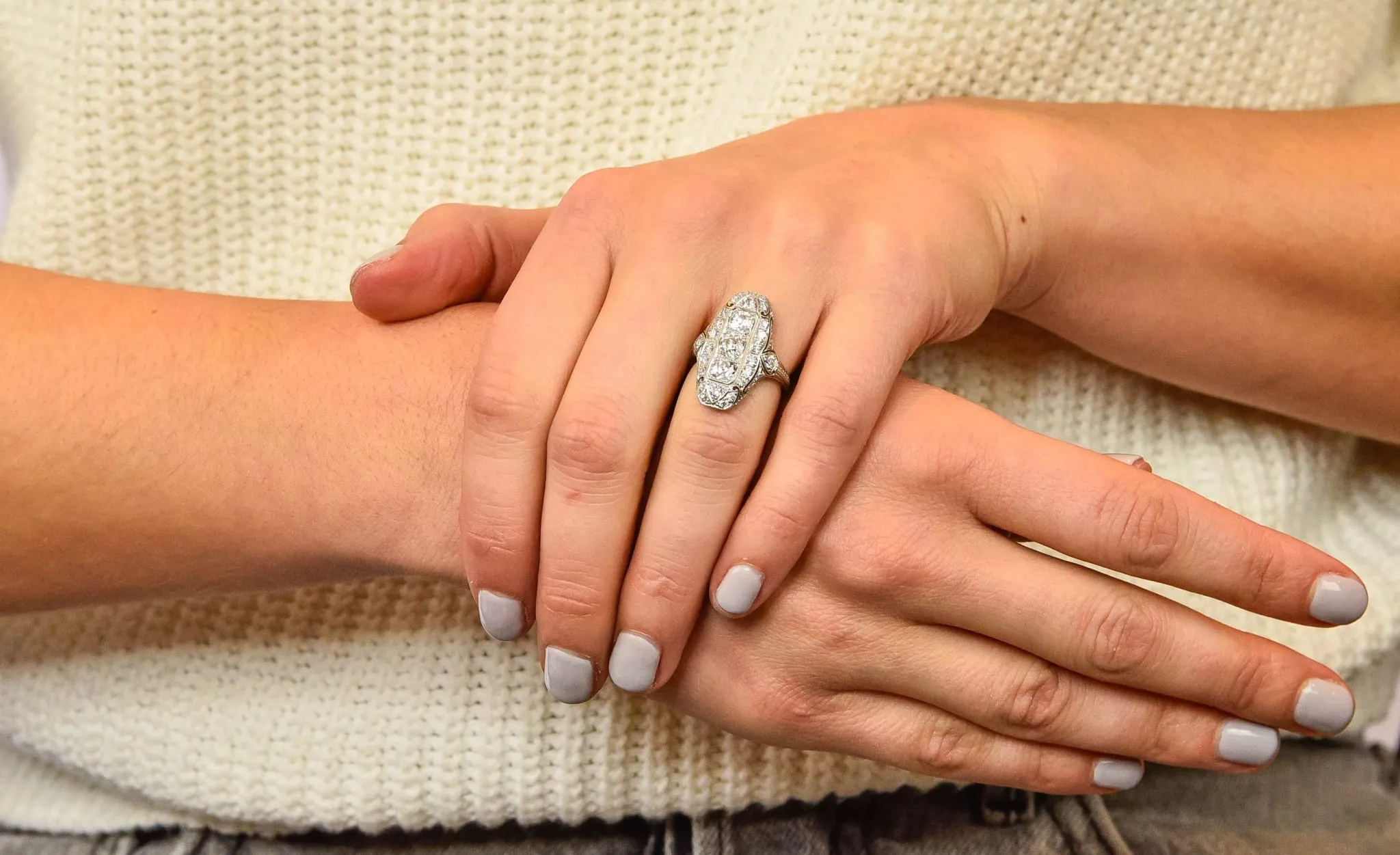 1915 Edwardian 2.40 CTW Old European Diamond Platinum Dinner Ring