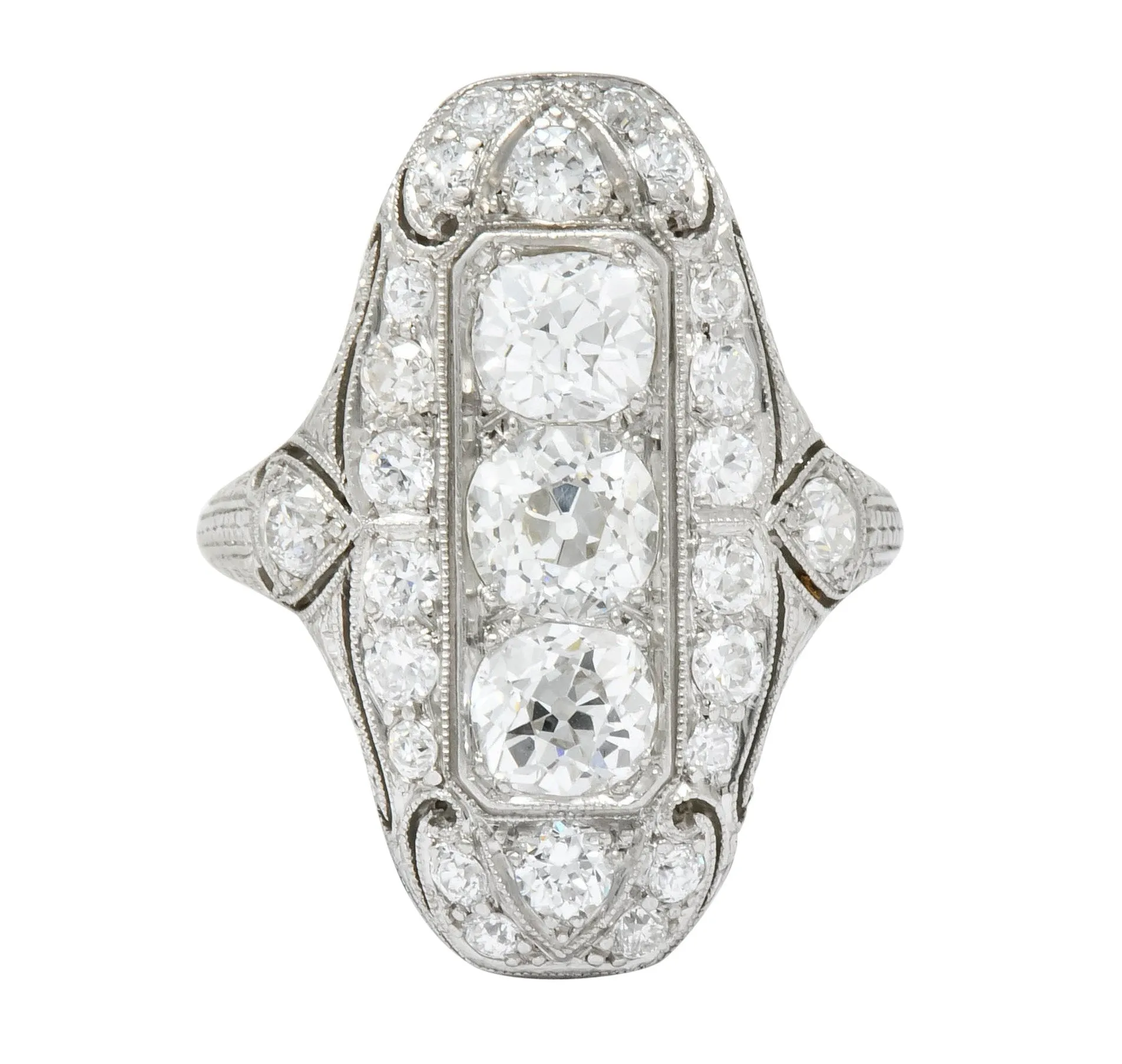 1915 Edwardian 2.40 CTW Old European Diamond Platinum Dinner Ring