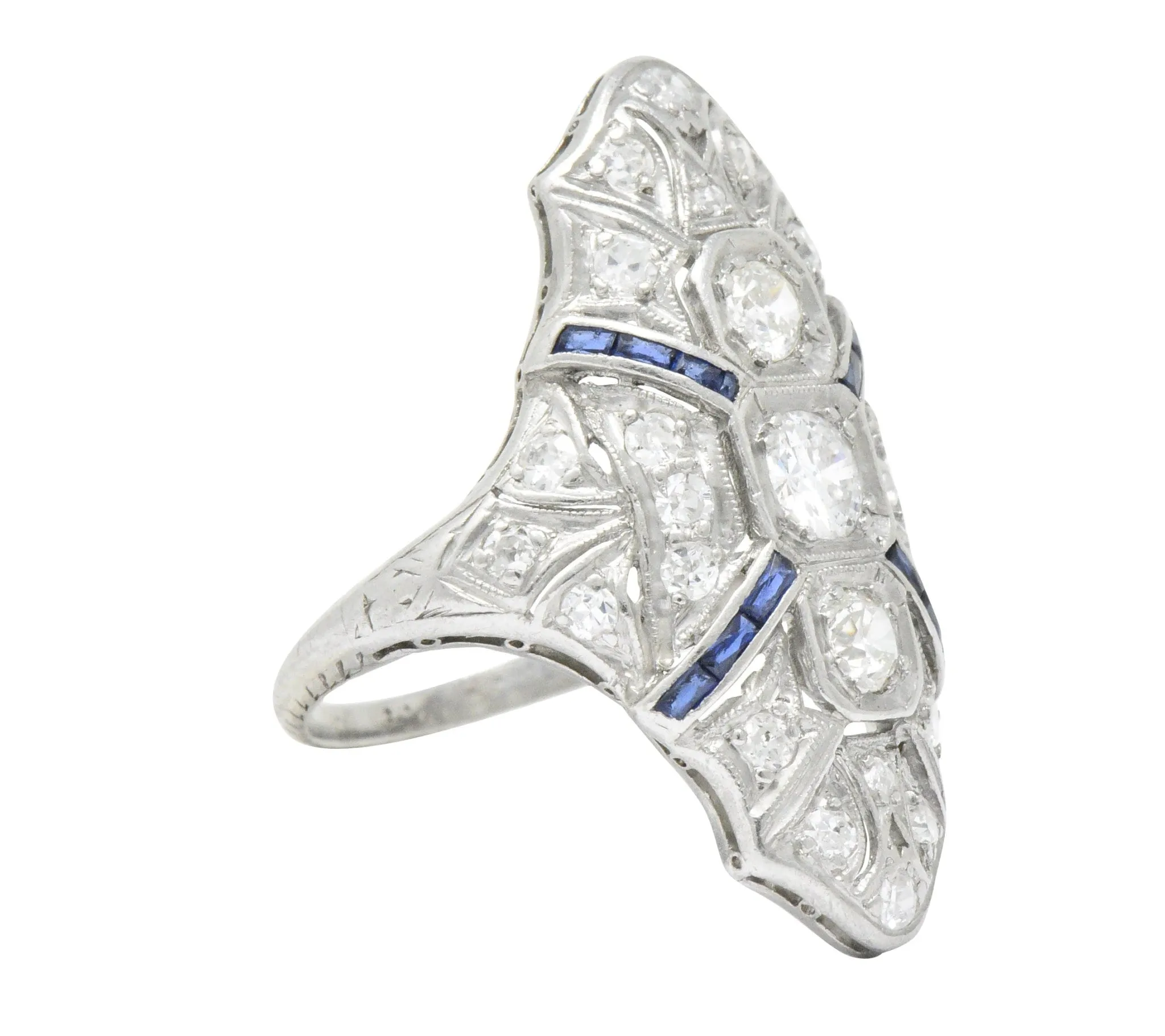 1920's 1.15 CTW Diamond Sapphire Platinum Art Deco Dinner Ring