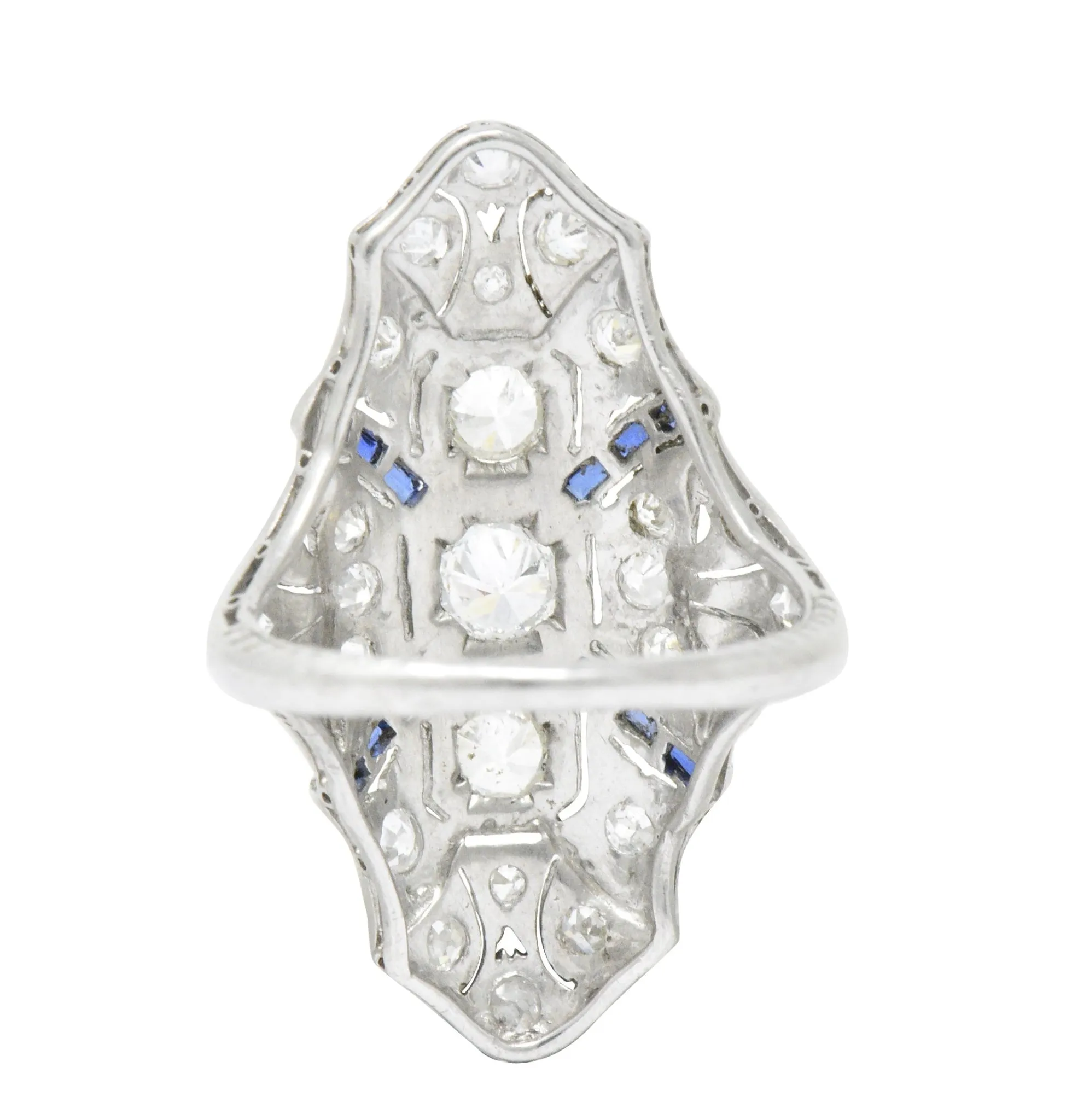 1920's 1.15 CTW Diamond Sapphire Platinum Art Deco Dinner Ring