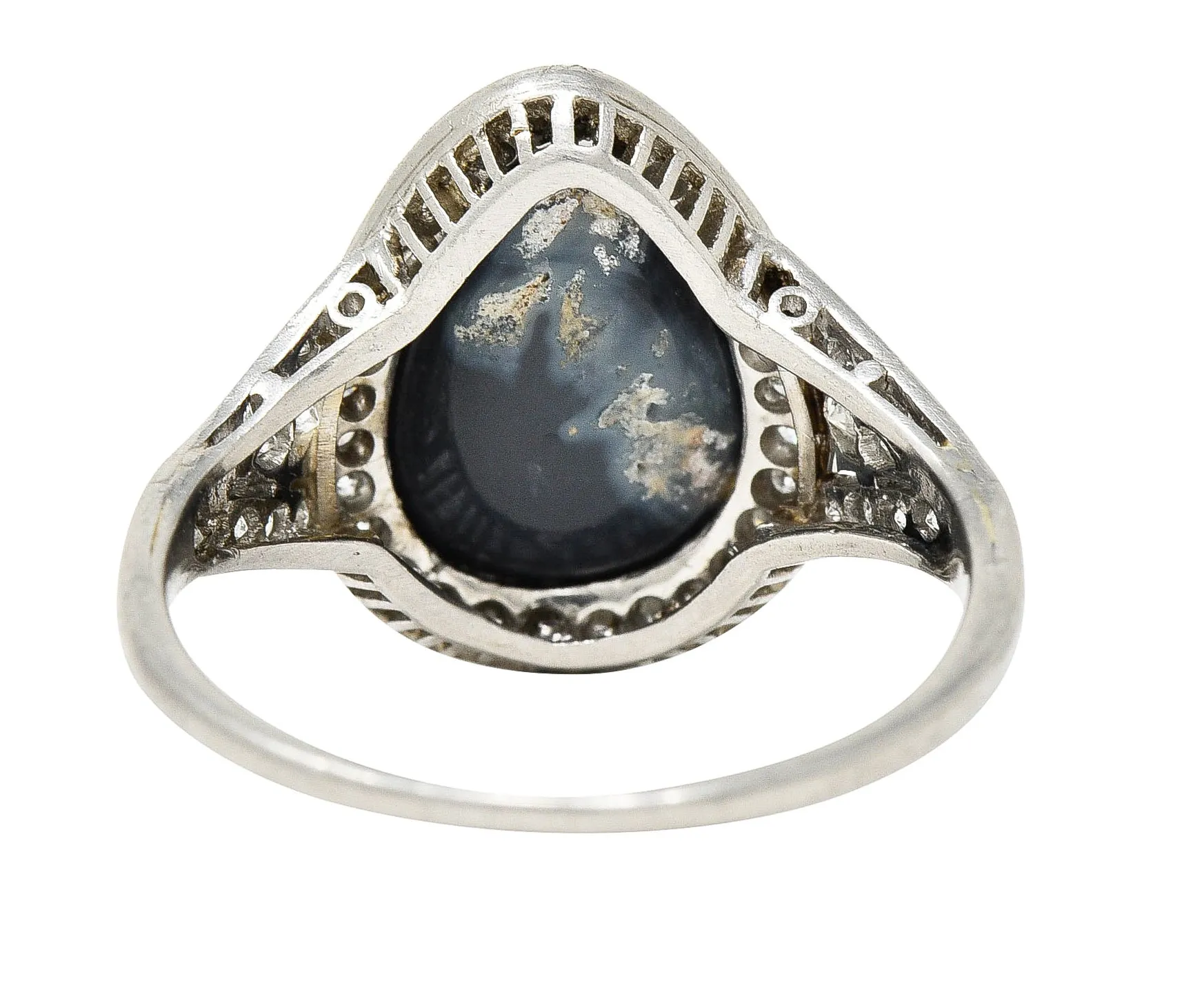 1925 Art Deco Black Opal Diamond Platinum Gemstone Ring