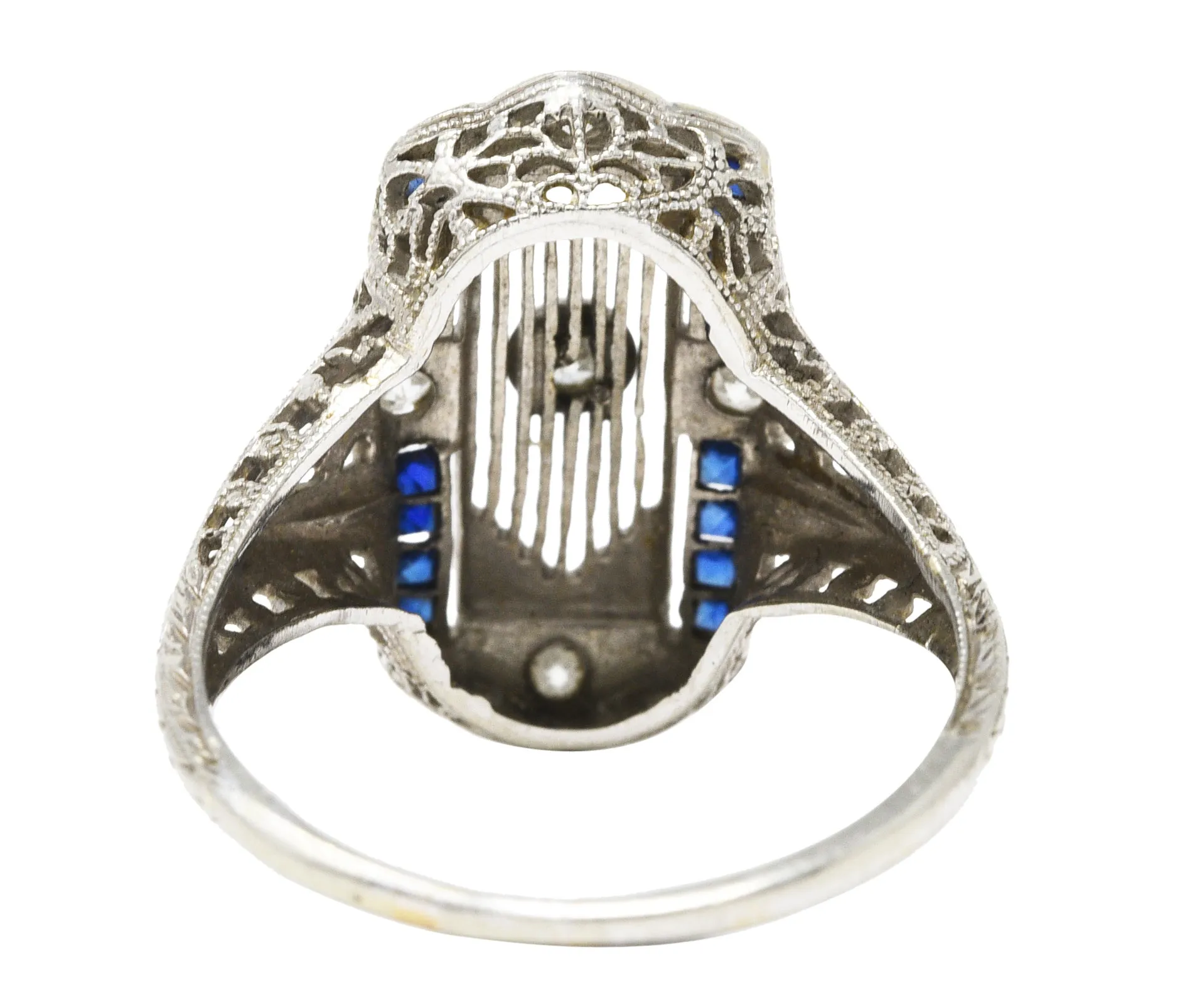 1928 Art Deco Sapphire Diamond 18 Karat White Gold Dinner Ring