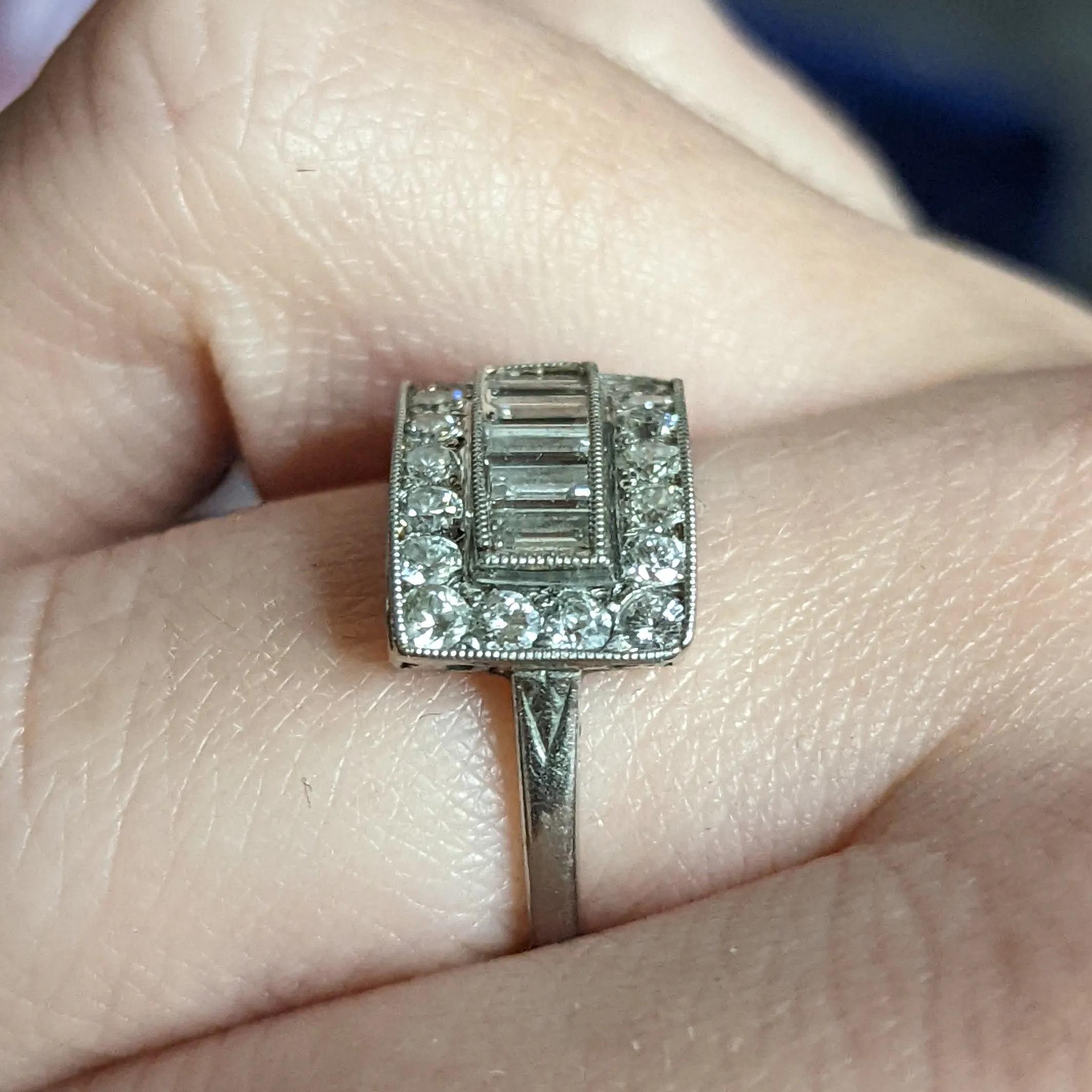 1930's Art Deco 1.25 CTW Diamond Platinum Dinner Ring