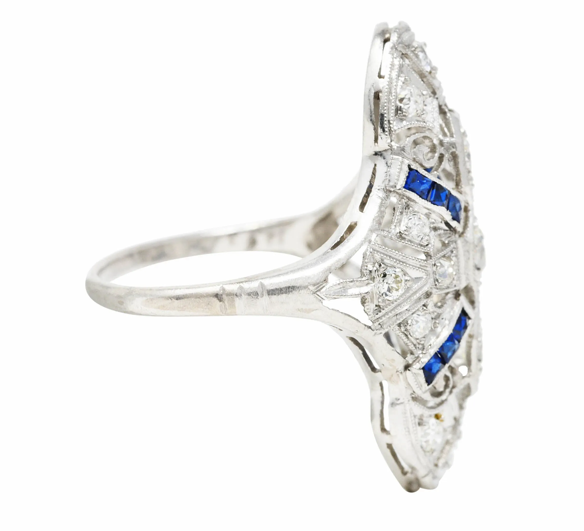 1930's Art Deco 1.25 CTW Diamond Sapphire Platinum Dinner Ring