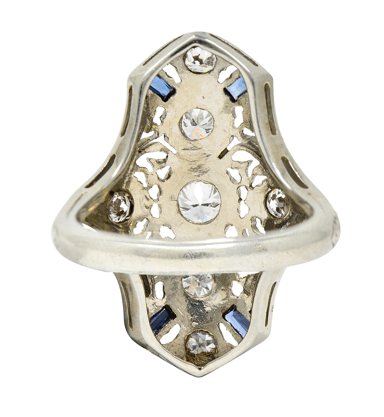 1930's Art Deco Sapphire Diamond 18 Karat White Gold Dinner Ring