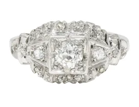 1941 Retro 0.60 CTW Diamond Platinum Vintage Princess Fishtail Band Ring