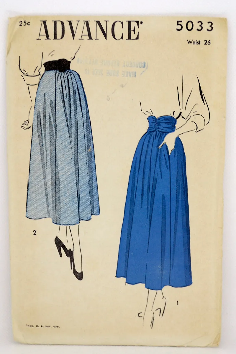 1948 Advance 5033 Vintage Skirt & Cummerbund Sewing Pattern