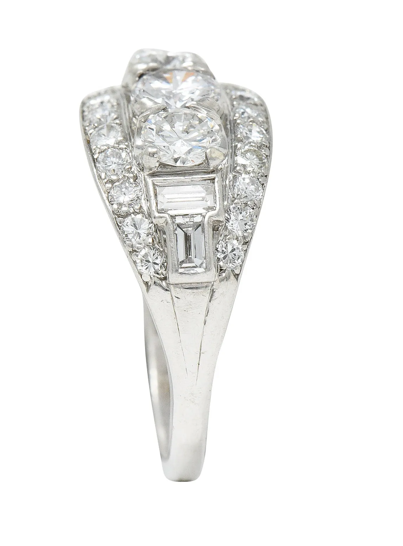 1950's Mid-Century 1.65 CTW Diamond Platinum Bombe Band Ring