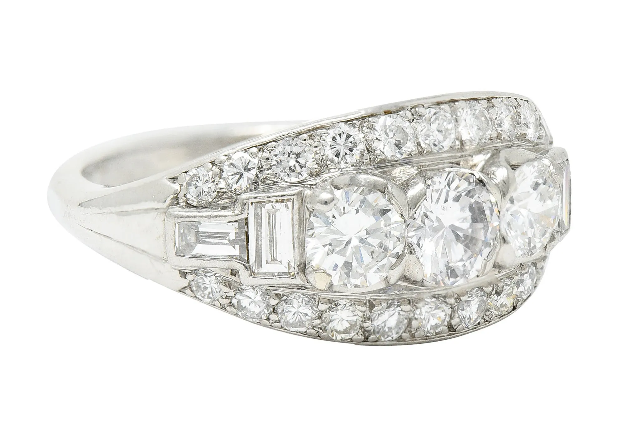 1950's Mid-Century 1.65 CTW Diamond Platinum Bombe Band Ring