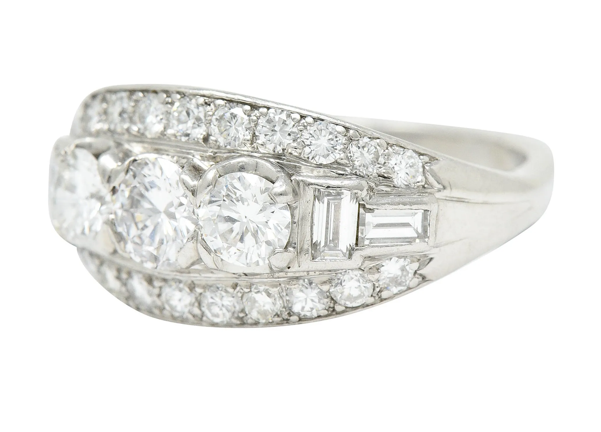 1950's Mid-Century 1.65 CTW Diamond Platinum Bombe Band Ring