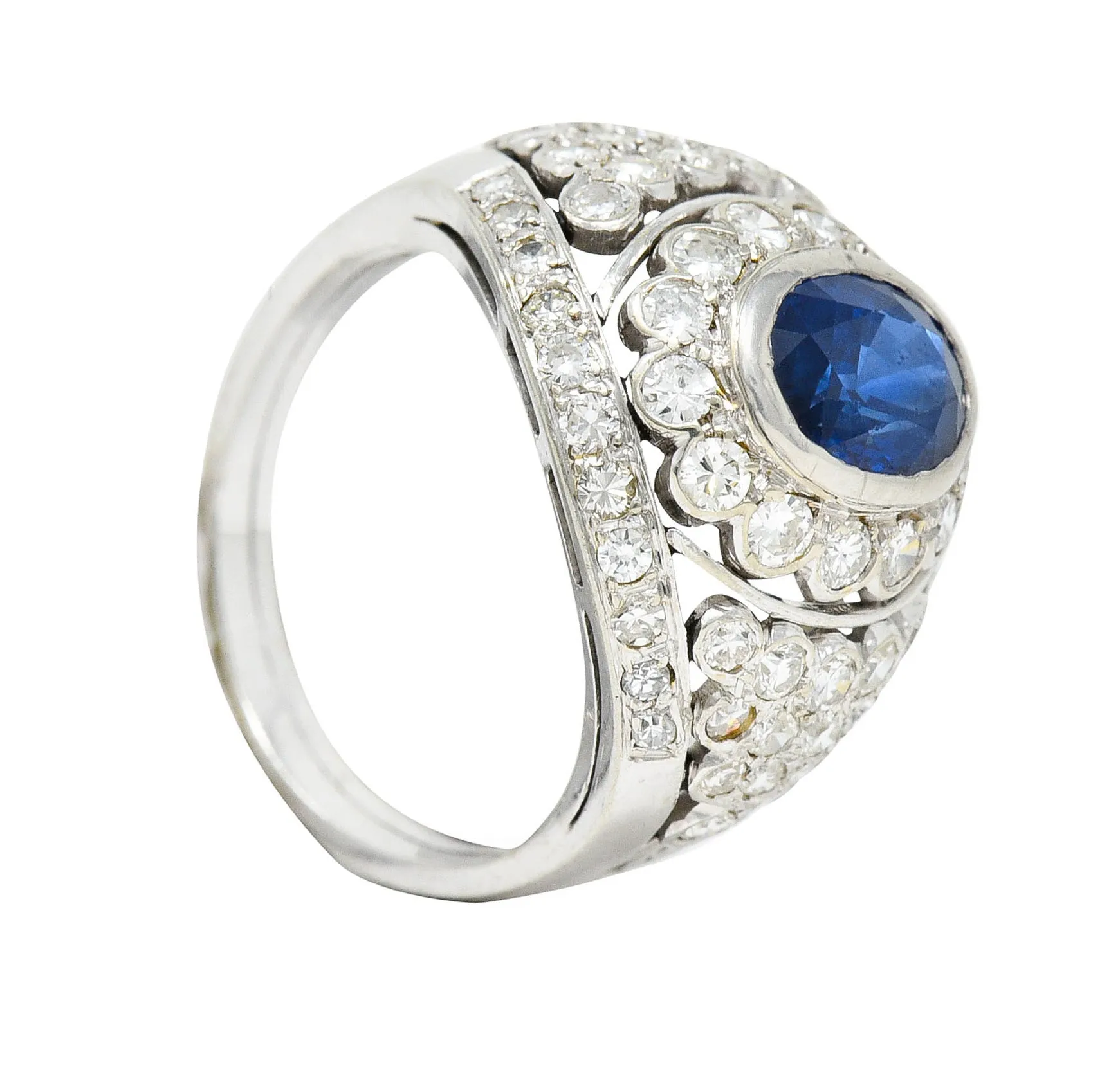 1950's Mid-Century 3.30 CTW Sapphire Diamond Platinum Cluster Band Ring