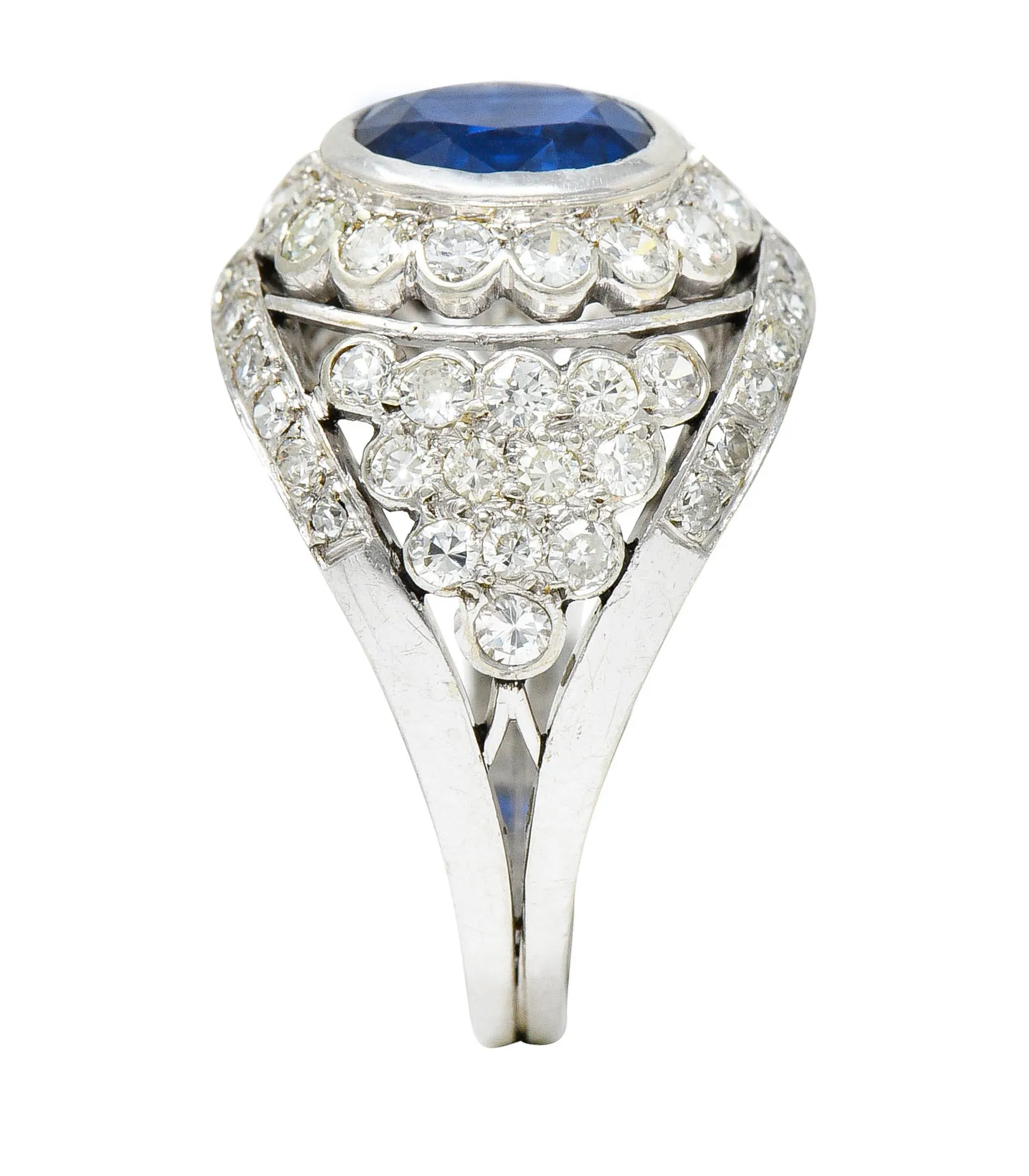 1950's Mid-Century 3.30 CTW Sapphire Diamond Platinum Cluster Band Ring