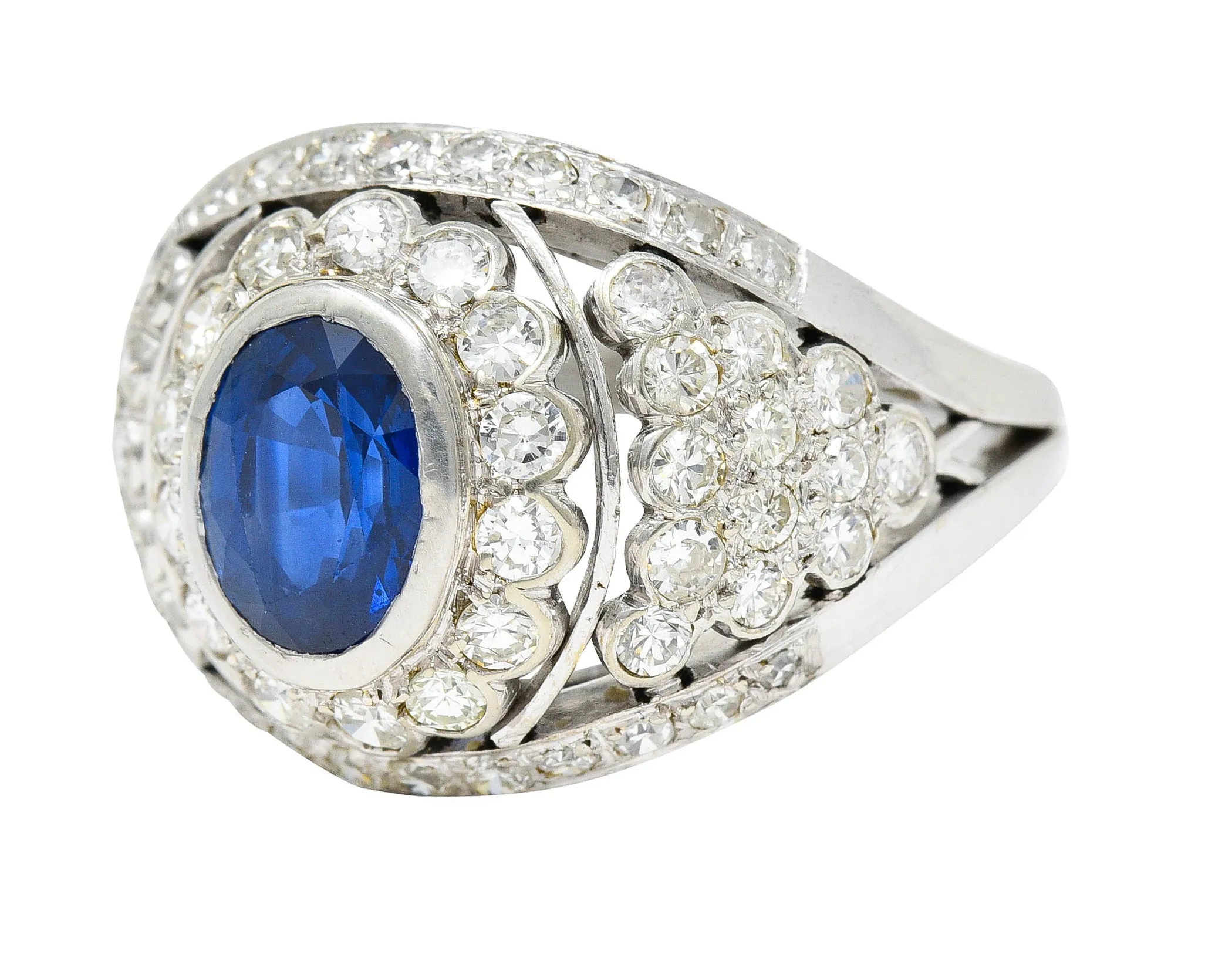 1950's Mid-Century 3.30 CTW Sapphire Diamond Platinum Cluster Band Ring