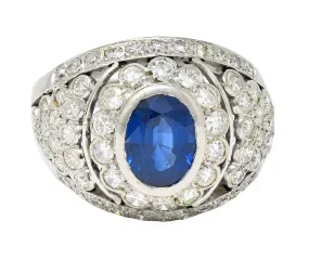 1950's Mid-Century 3.30 CTW Sapphire Diamond Platinum Cluster Band Ring