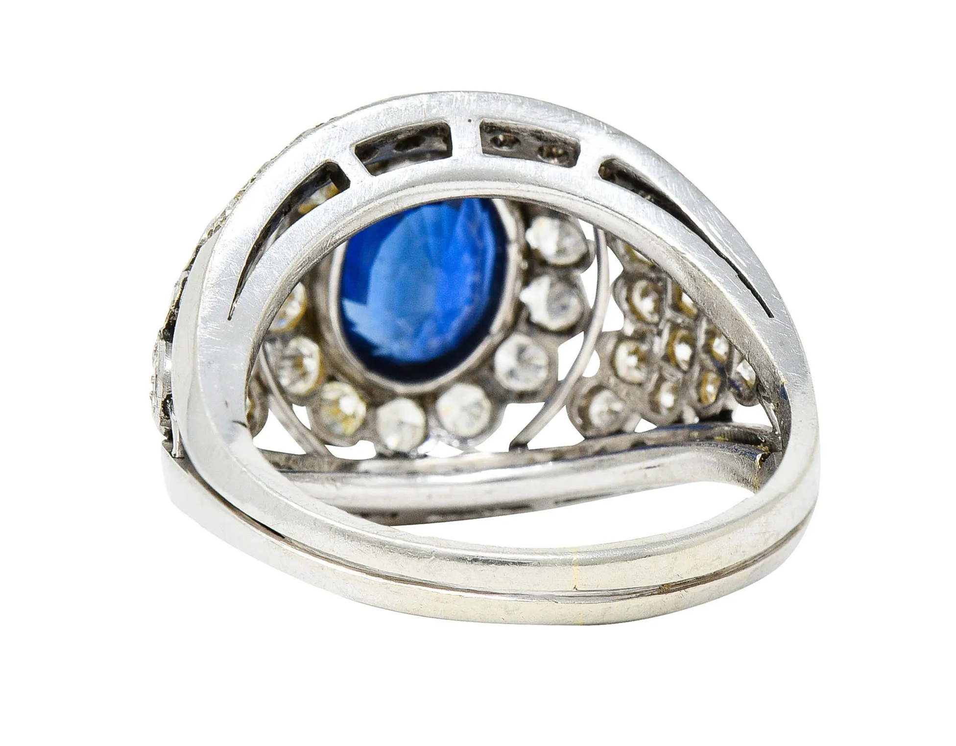 1950's Mid-Century 3.30 CTW Sapphire Diamond Platinum Cluster Band Ring