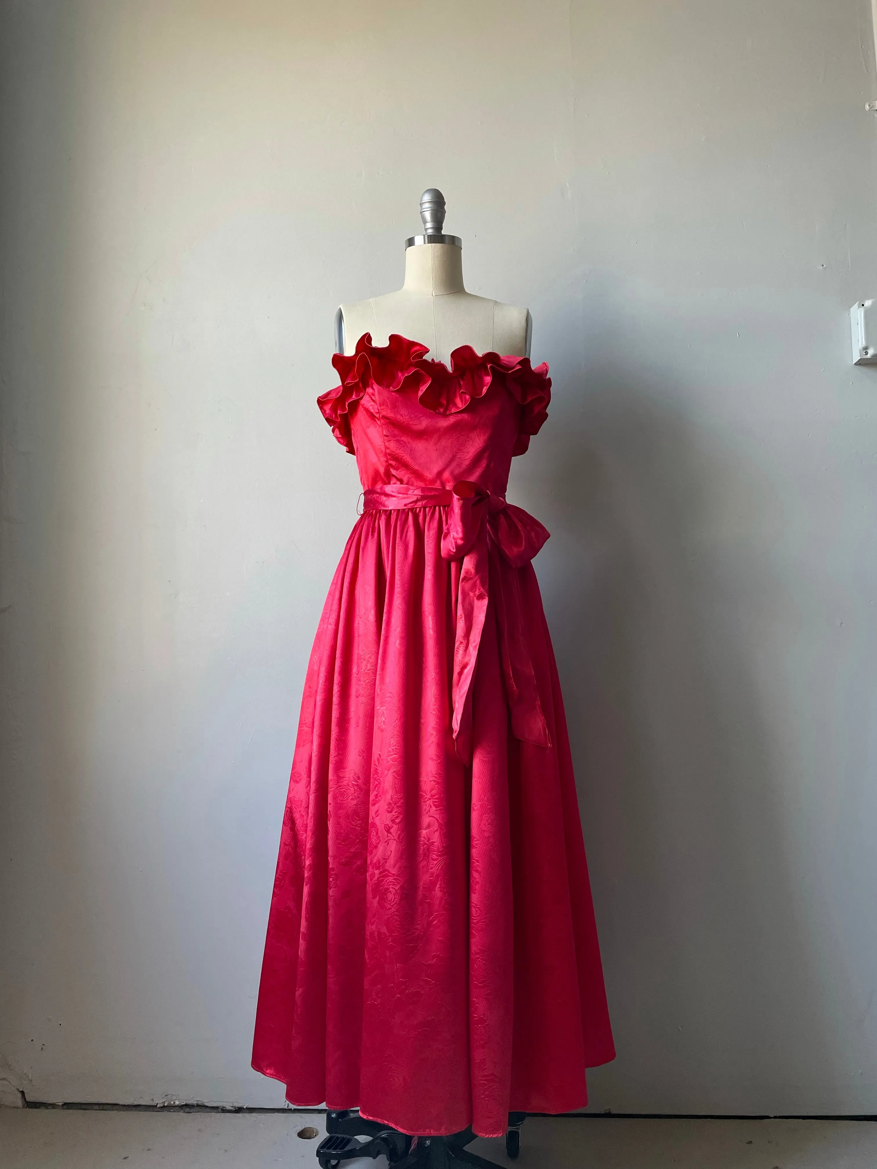 1980s GUNNE SAX Dress Satin Red XS