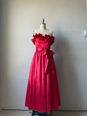 1980s GUNNE SAX Dress Satin Red XS