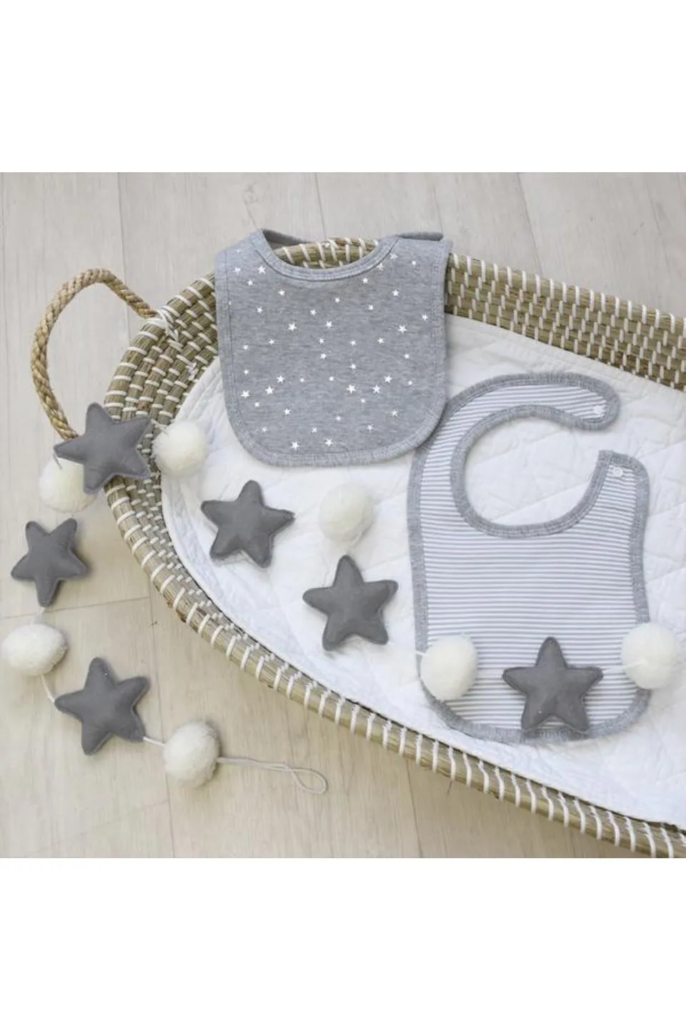 2 Pack Bibs Grey Stripes and Stars