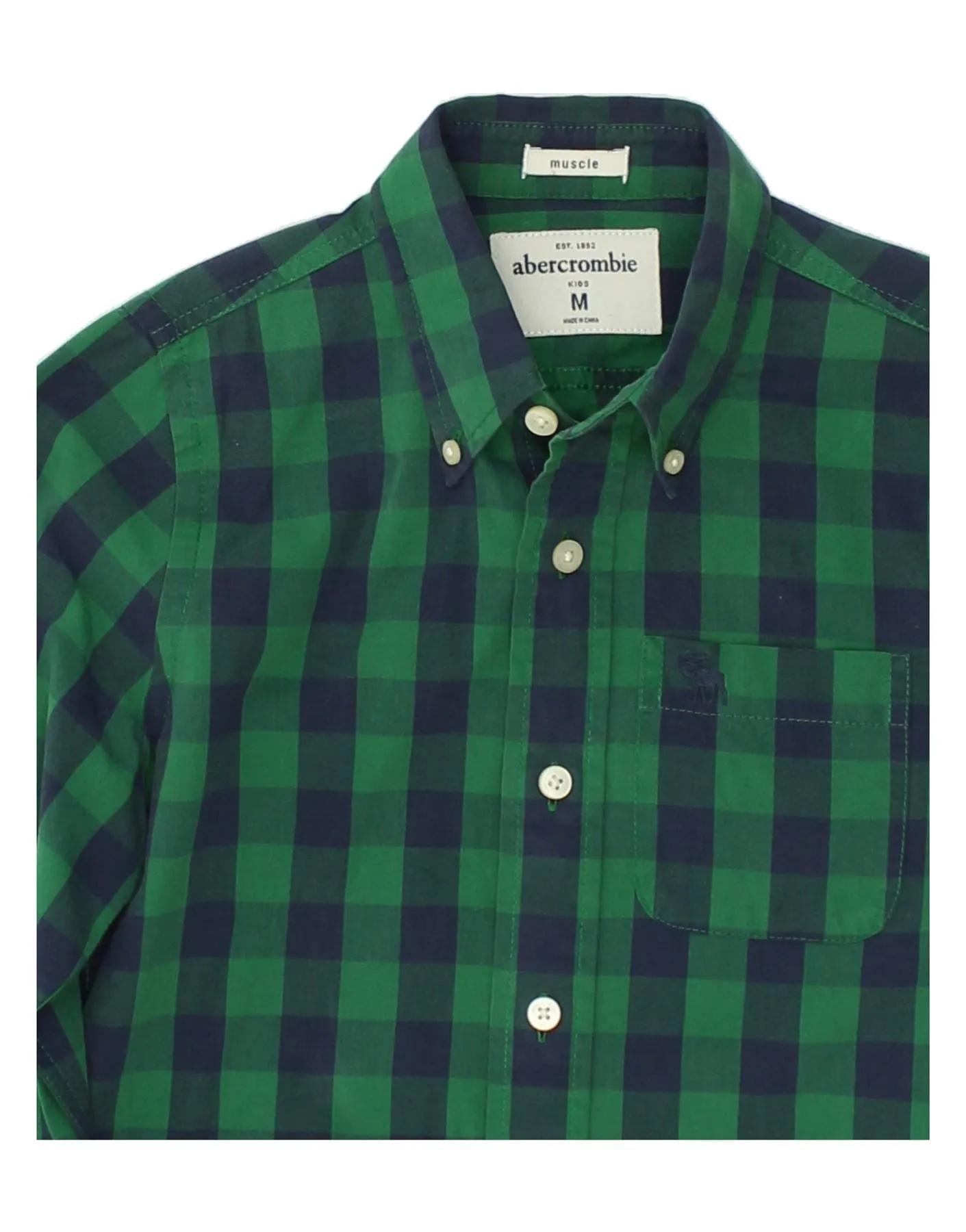 ABERCROMBIE & FITCH Boys Muscle Shirt 8-9 Years Medium Green Gingham