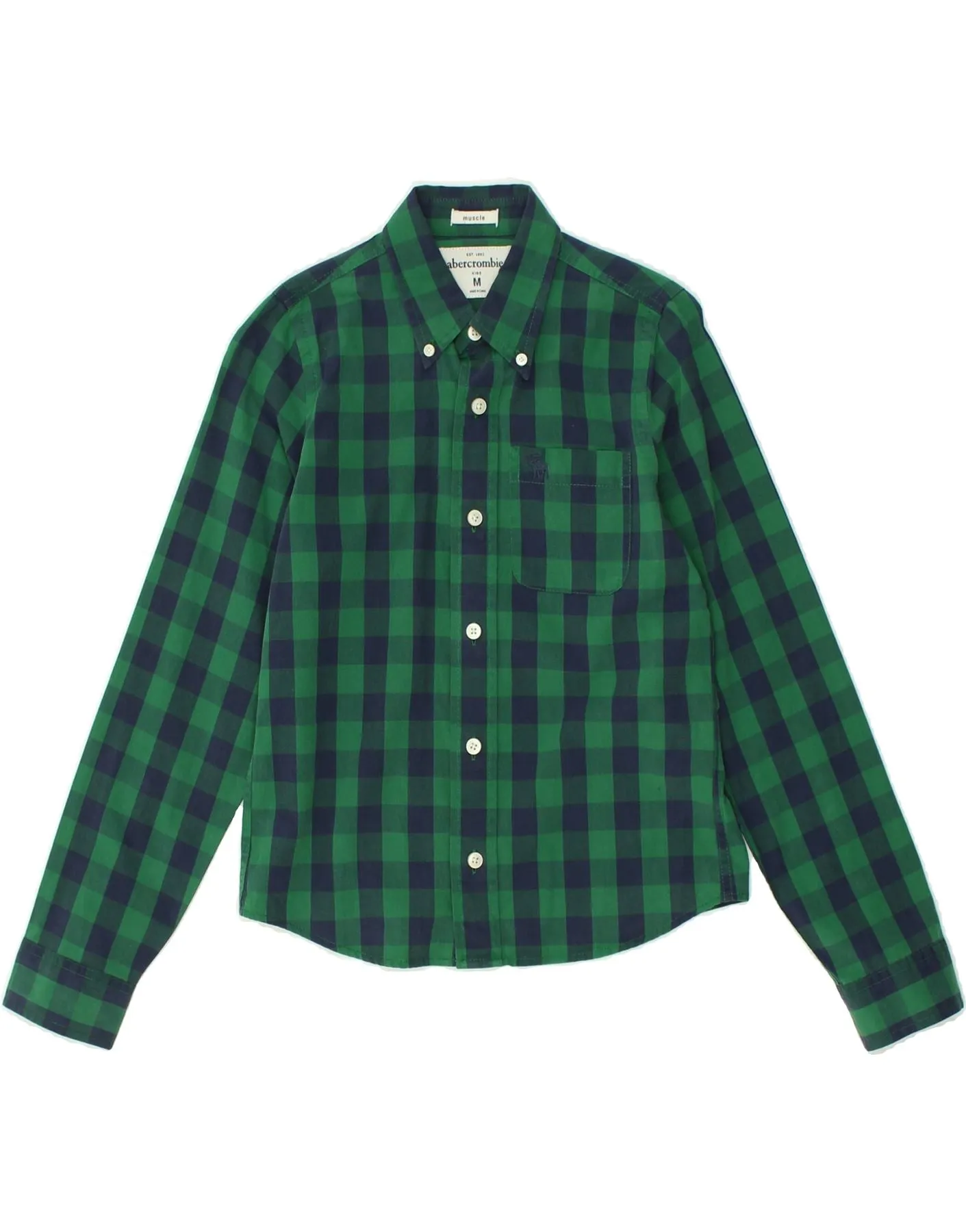 ABERCROMBIE & FITCH Boys Muscle Shirt 8-9 Years Medium Green Gingham