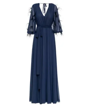 Access Fashion Navy Maxi Dress With Feather Sleeves