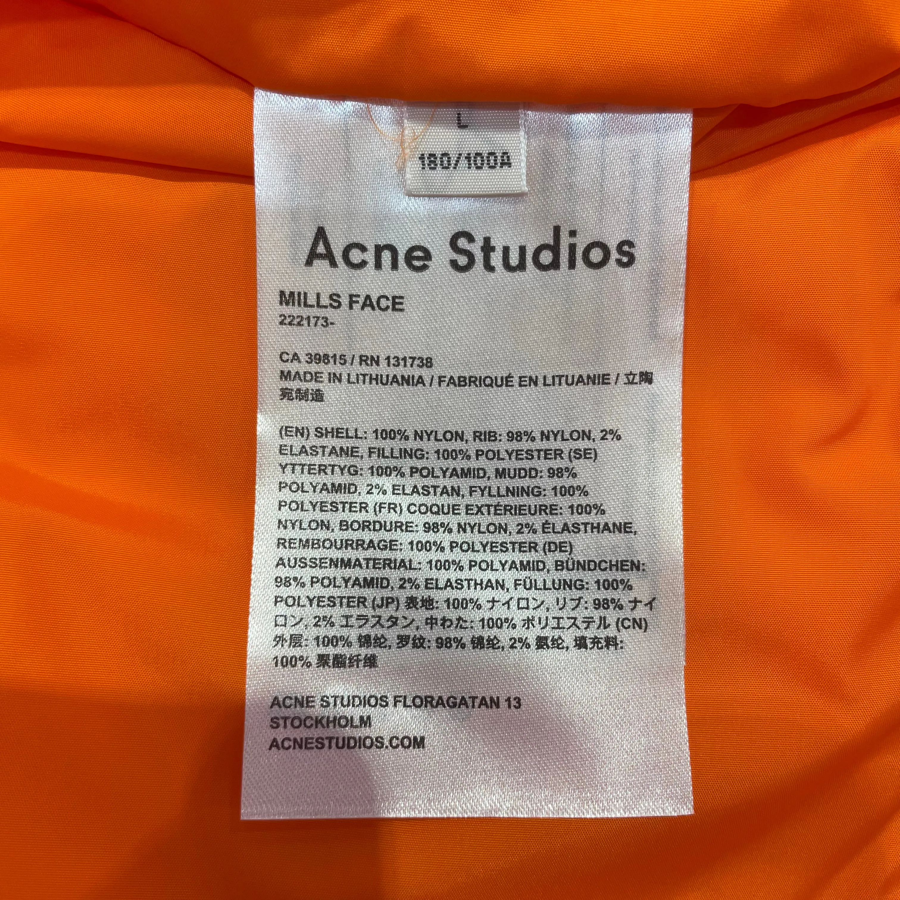 Acne Studios/Blouson/L/Nylon/RED/No Collar/reversable orange inside