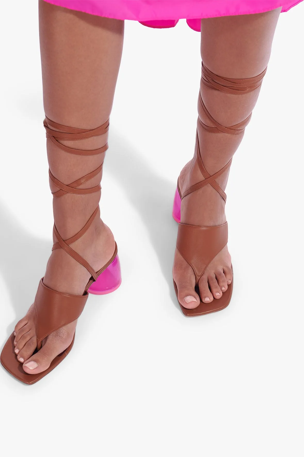 ADORA LACE UP HEEL | TAN BOUGAINVILLEA