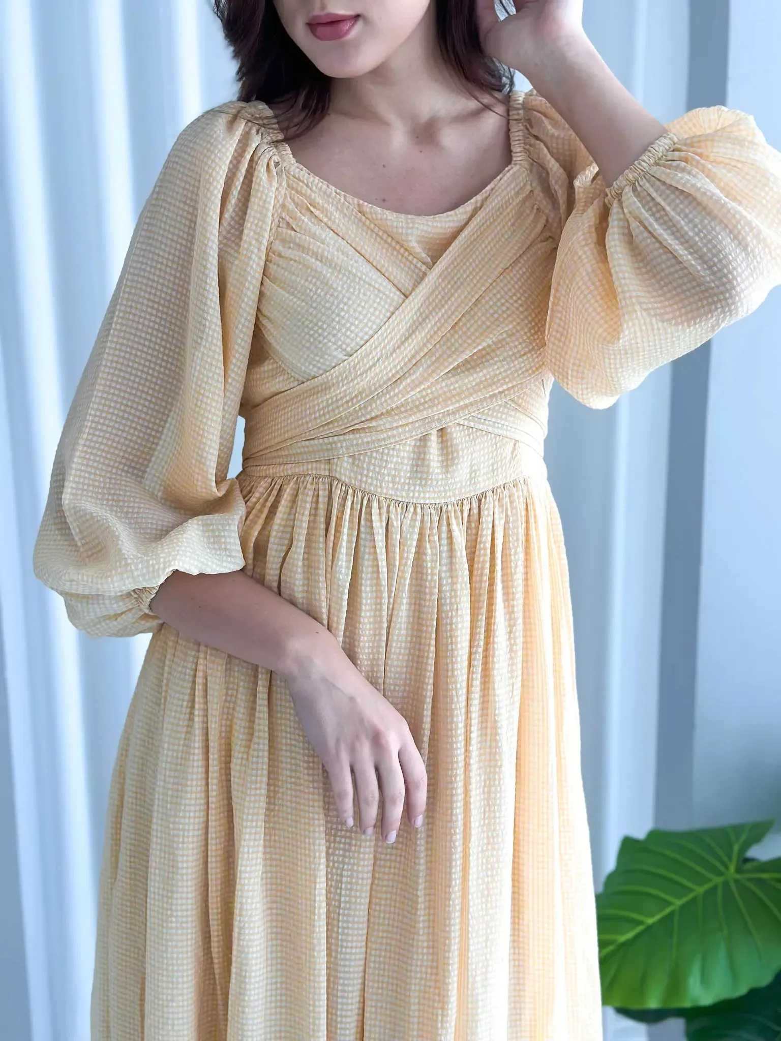 Amelia Wrap Long Dress - Beige Yellow