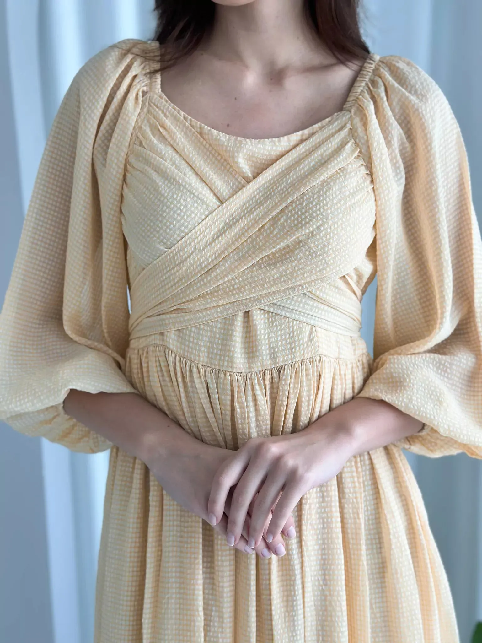 Amelia Wrap Long Dress - Beige Yellow