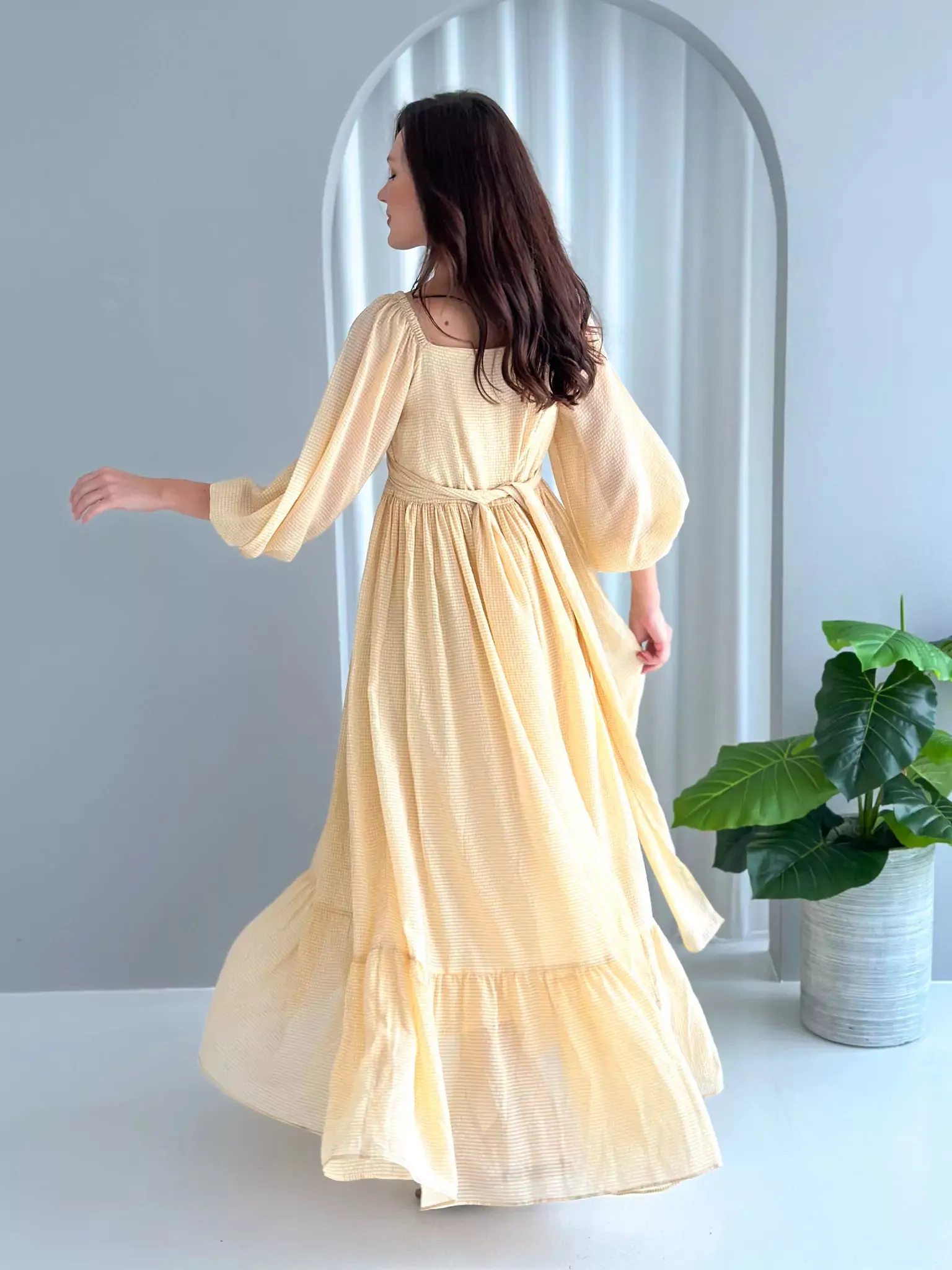 Amelia Wrap Long Dress - Beige Yellow