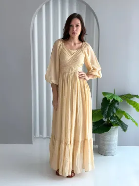 Amelia Wrap Long Dress - Beige Yellow