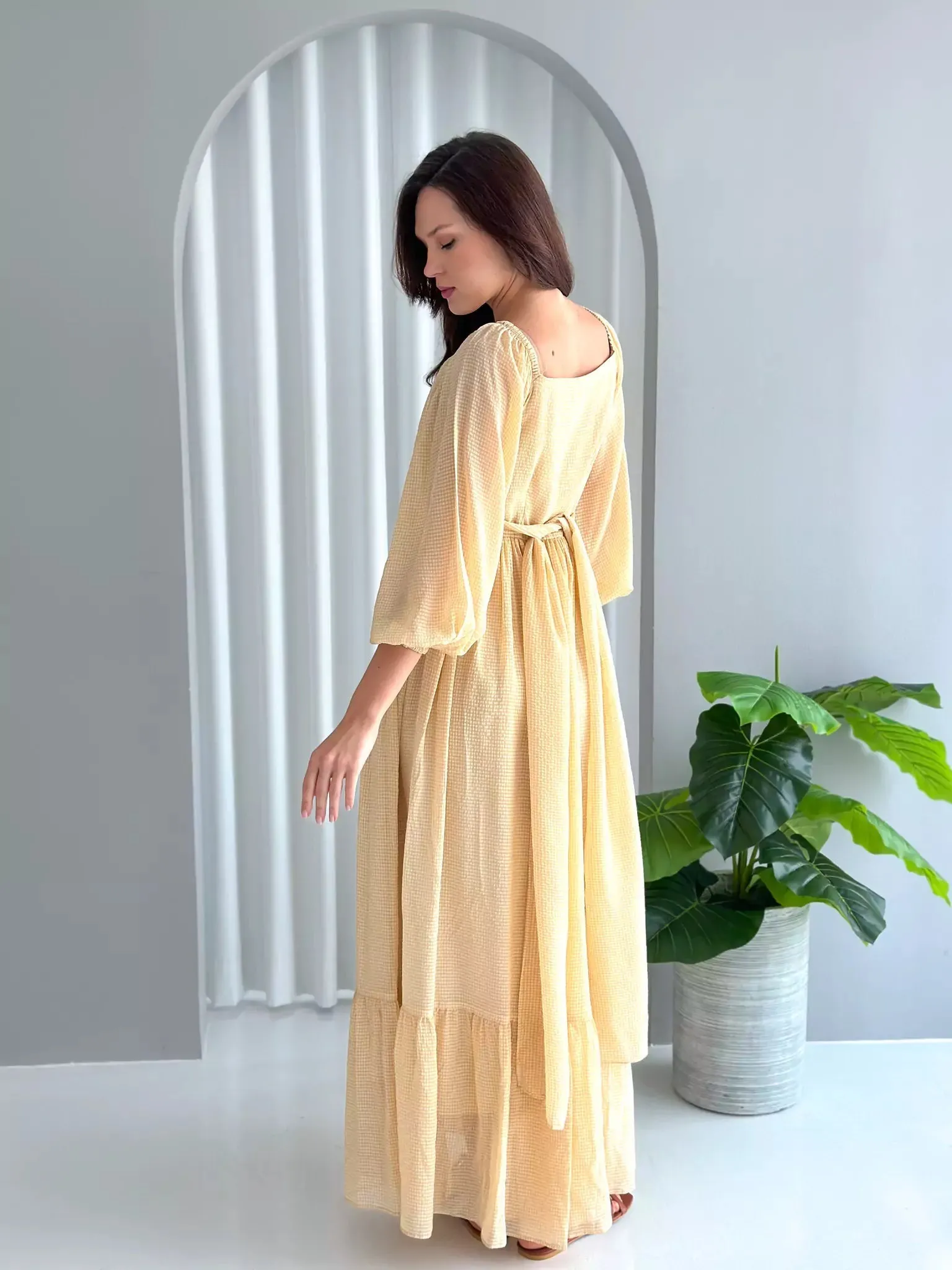 Amelia Wrap Long Dress - Beige Yellow