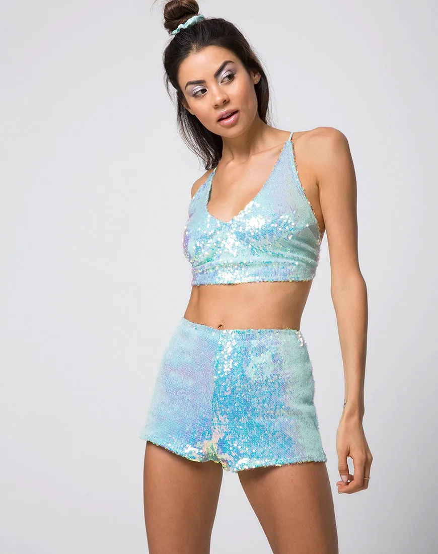 Angel Crop Top in Fishcale Sequin Candy Unicorn