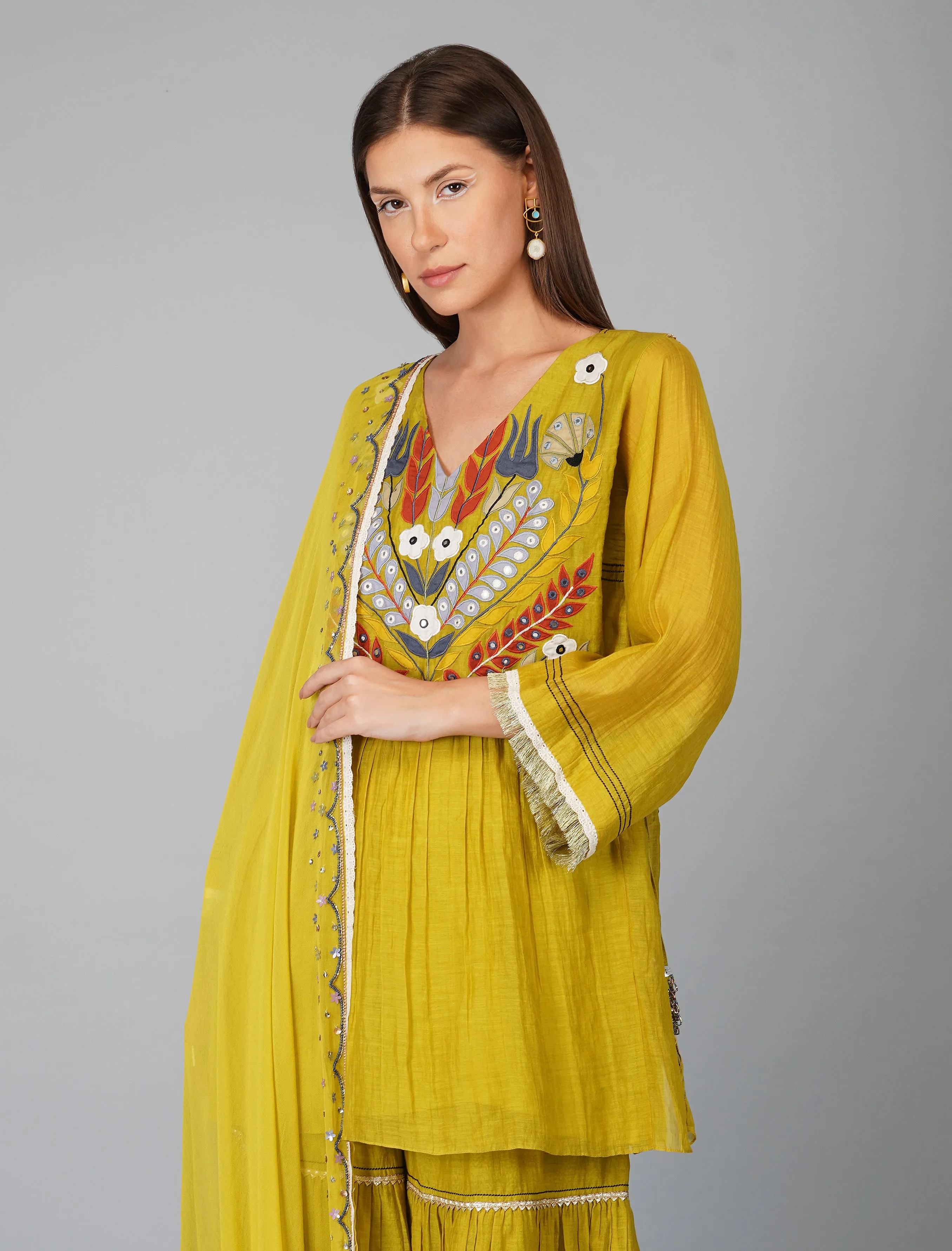 APPLIQUE YOKE CITRUS GREEN GARARA SET