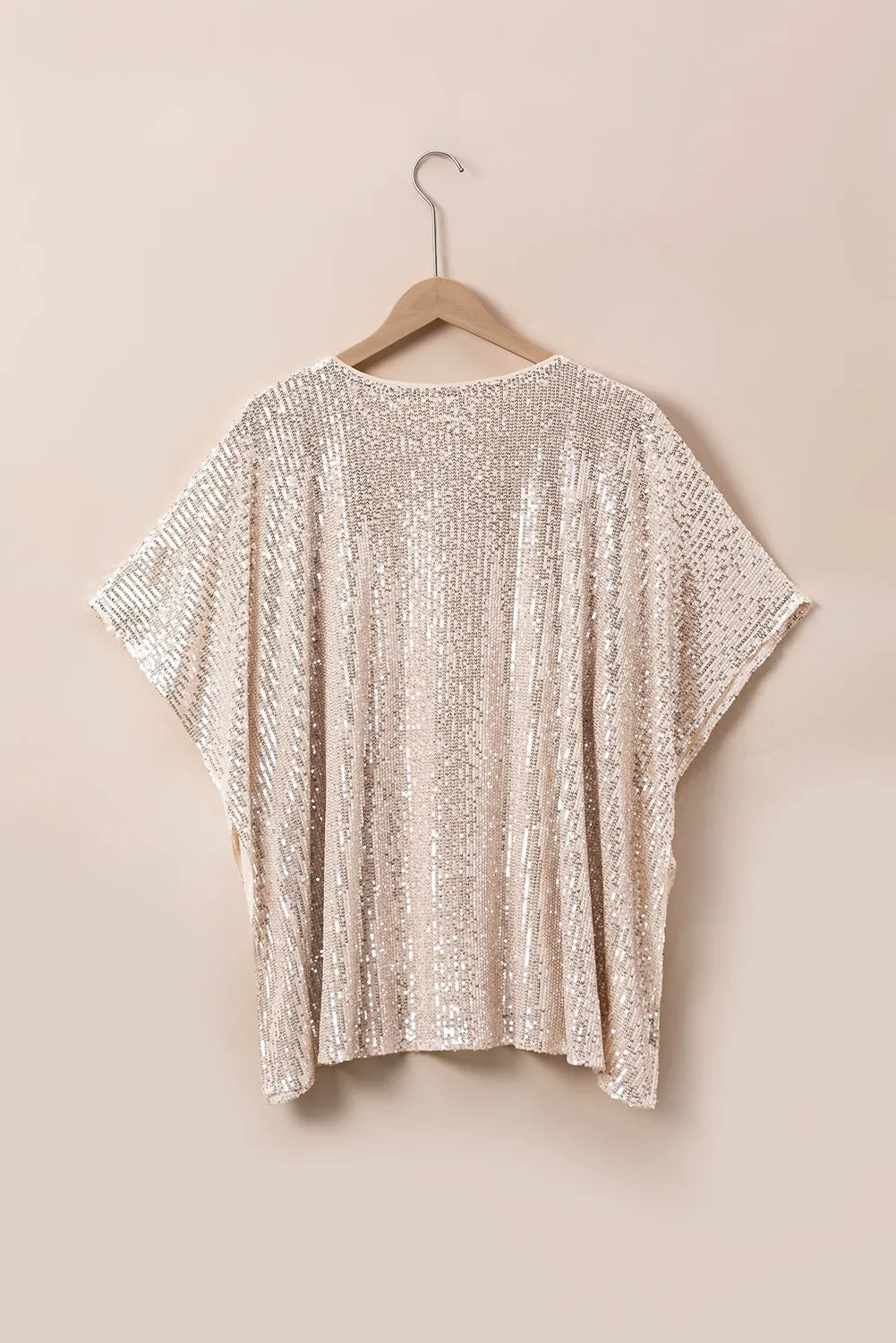 Apricot Plus Size Sequined V Neck Boxy Top