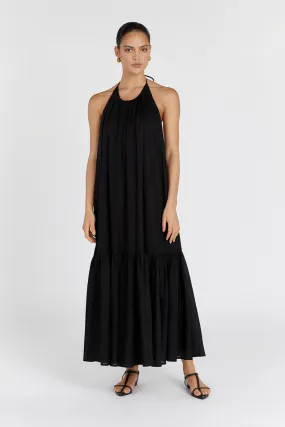 ARI BLACK LINEN HALTER MAXI DRESS