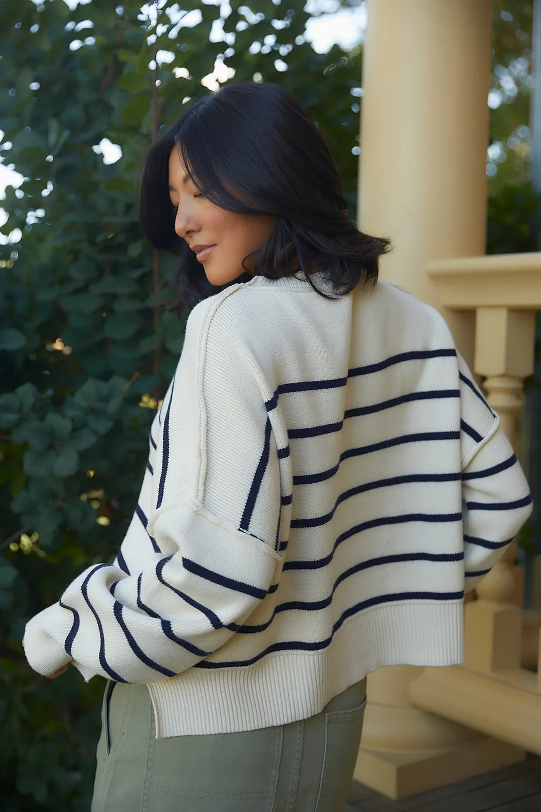 Aria Cream & Navy Striped Sweater