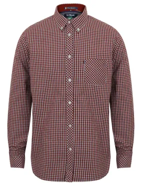 Ashington Gingham Long Sleeve Cotton Shirt in Maroon - Le Shark