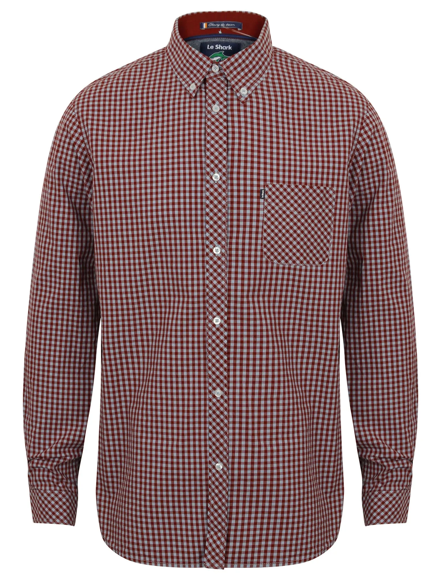 Ashington Gingham Long Sleeve Cotton Shirt in Maroon - Le Shark