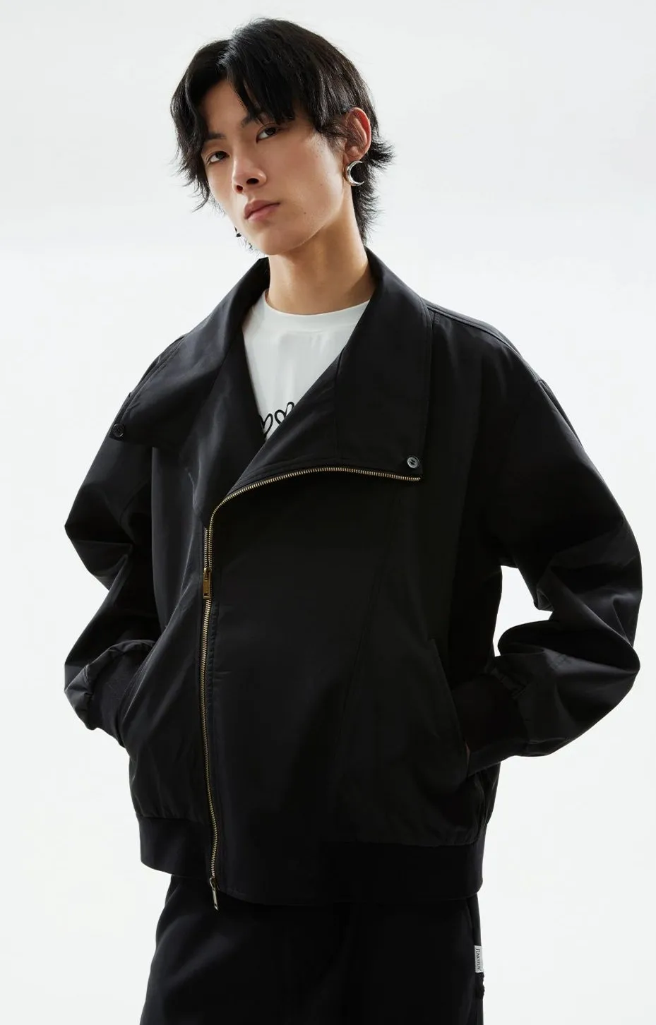 Asymmetric Zip Jacket with Detachable Faux Fur Collar