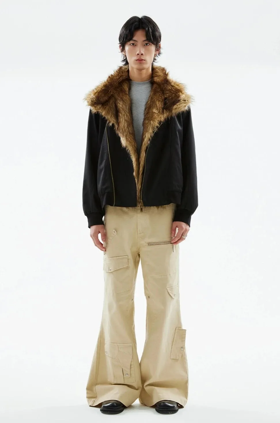 Asymmetric Zip Jacket with Detachable Faux Fur Collar